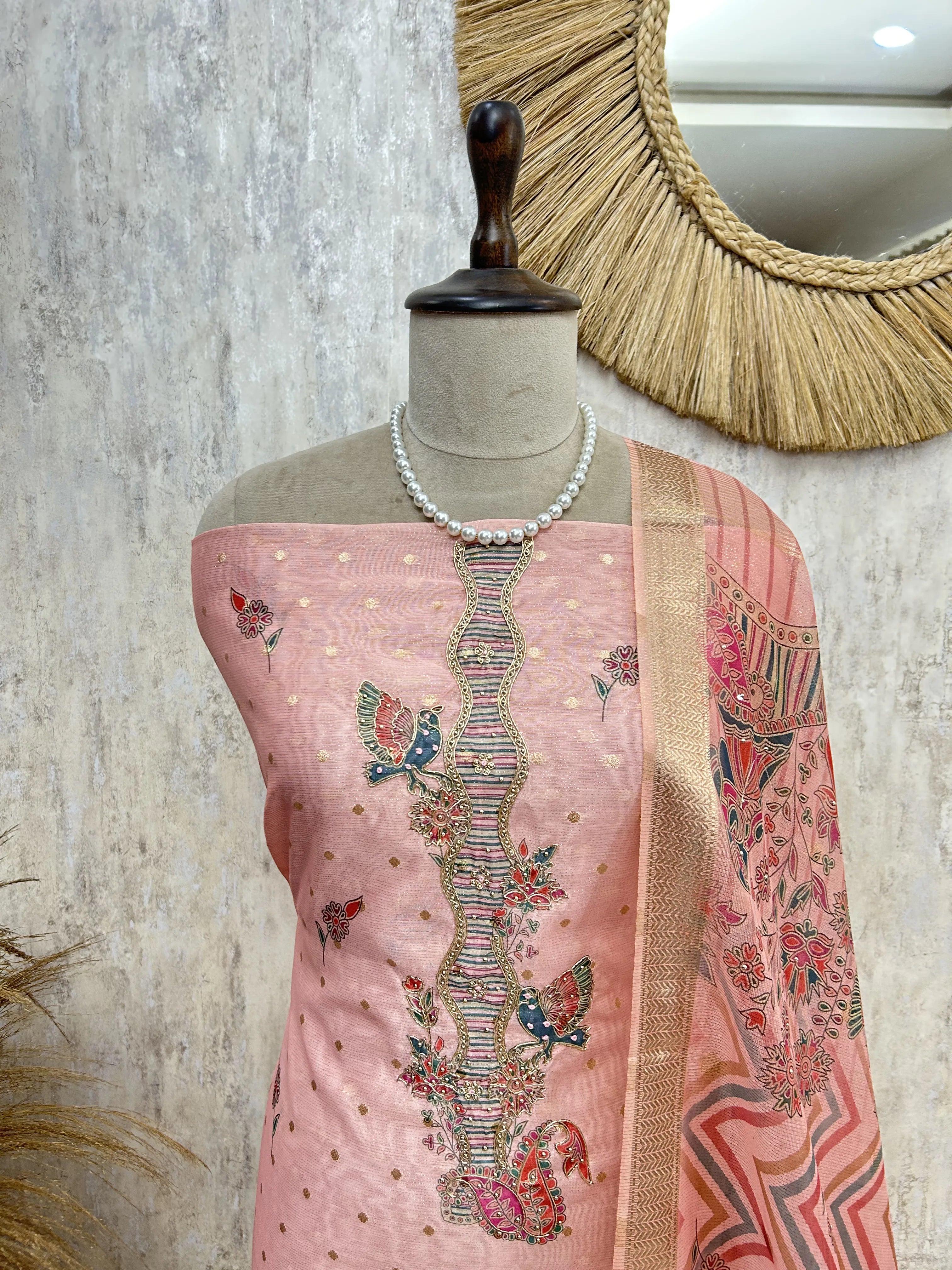 Folk Motifs Maheshwari Unstitched Suit