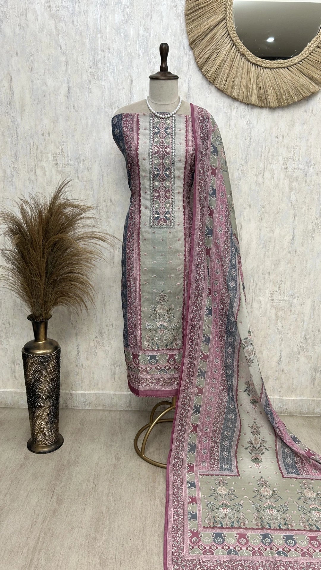 Maheshwari Unstitched Suit Set With Zari Work