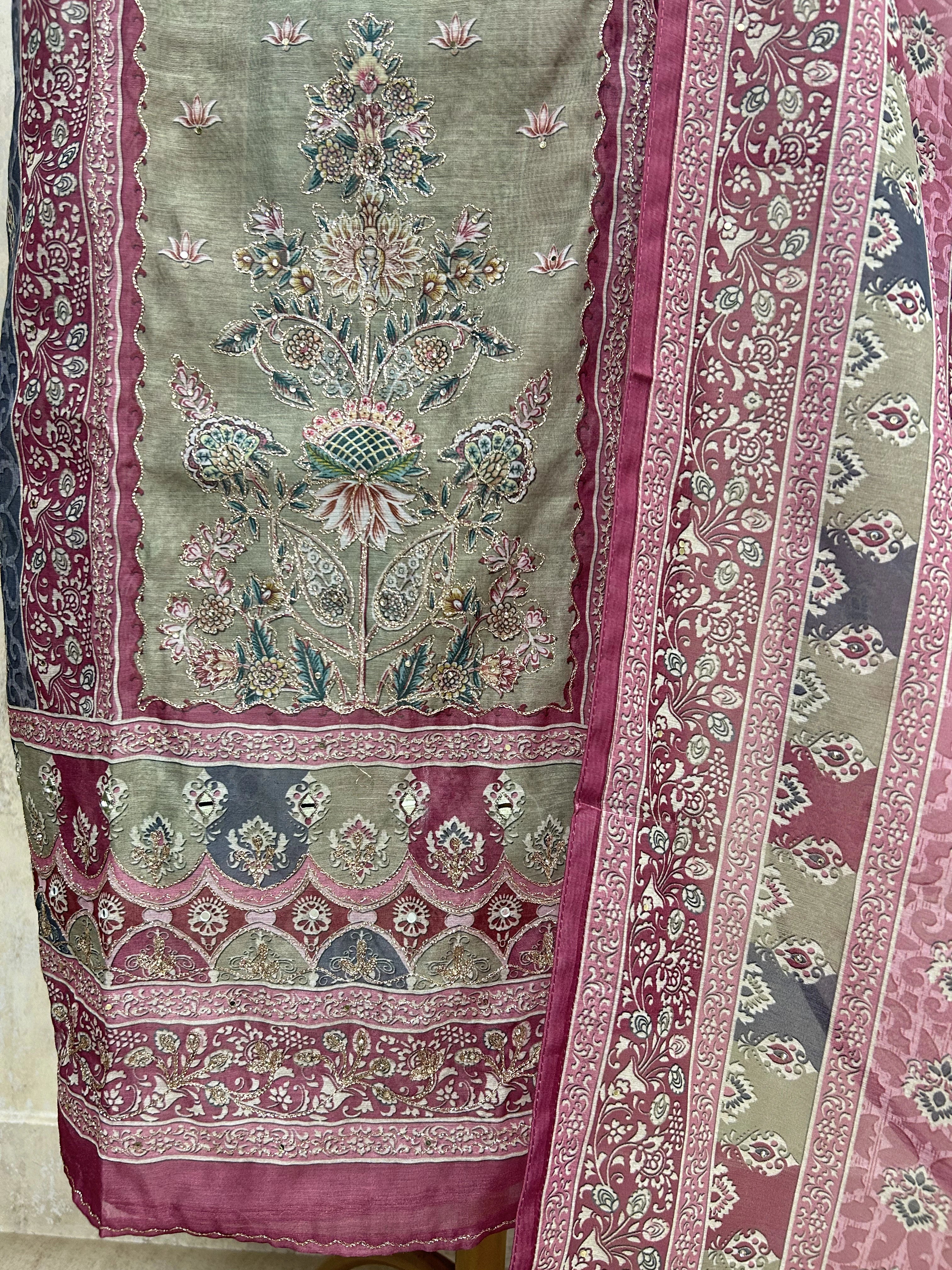 Maheshwari Unstitched Suit Set With Zari Work