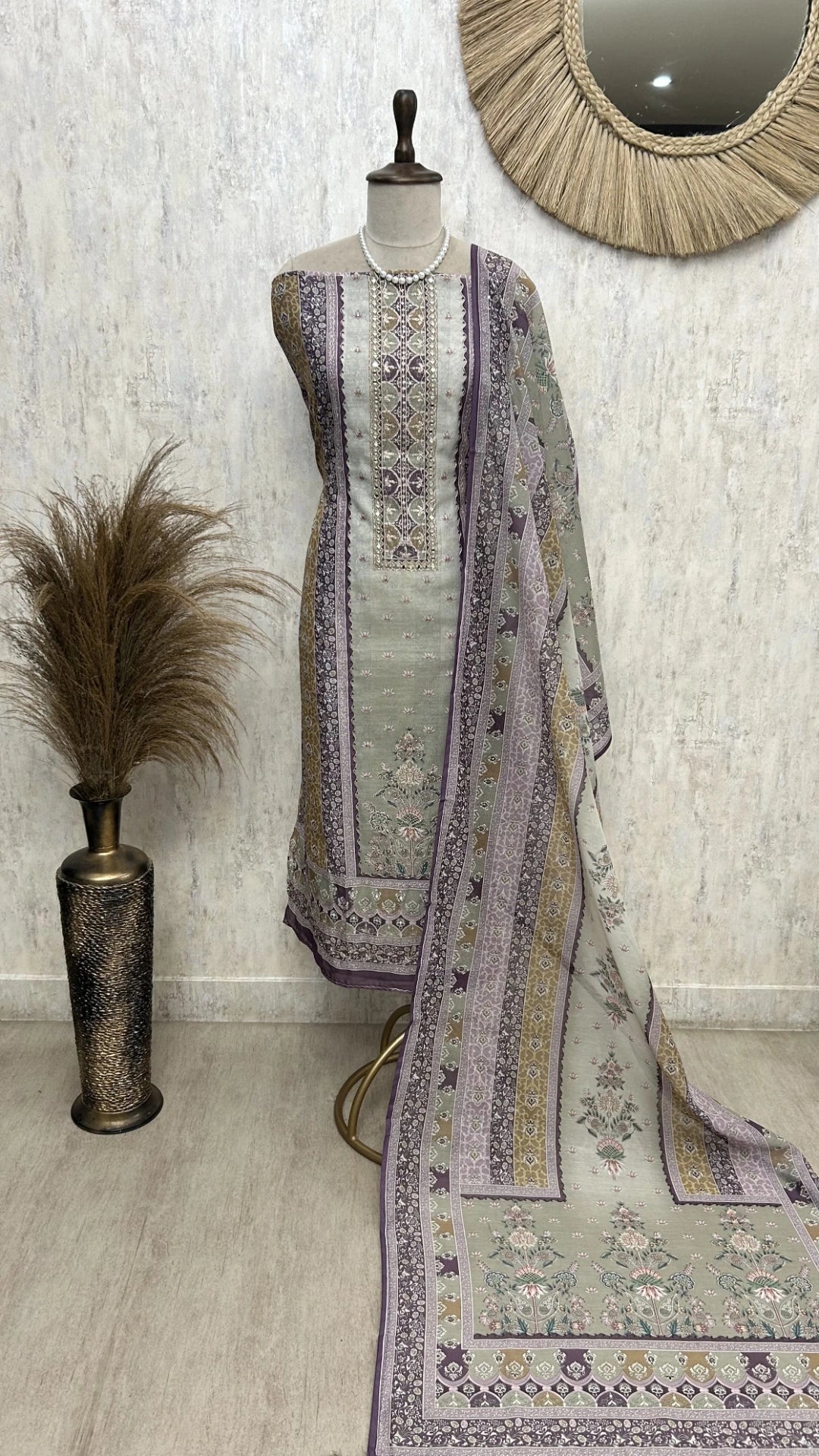 Maheshwari Unstitched Suit Set With Zari Work