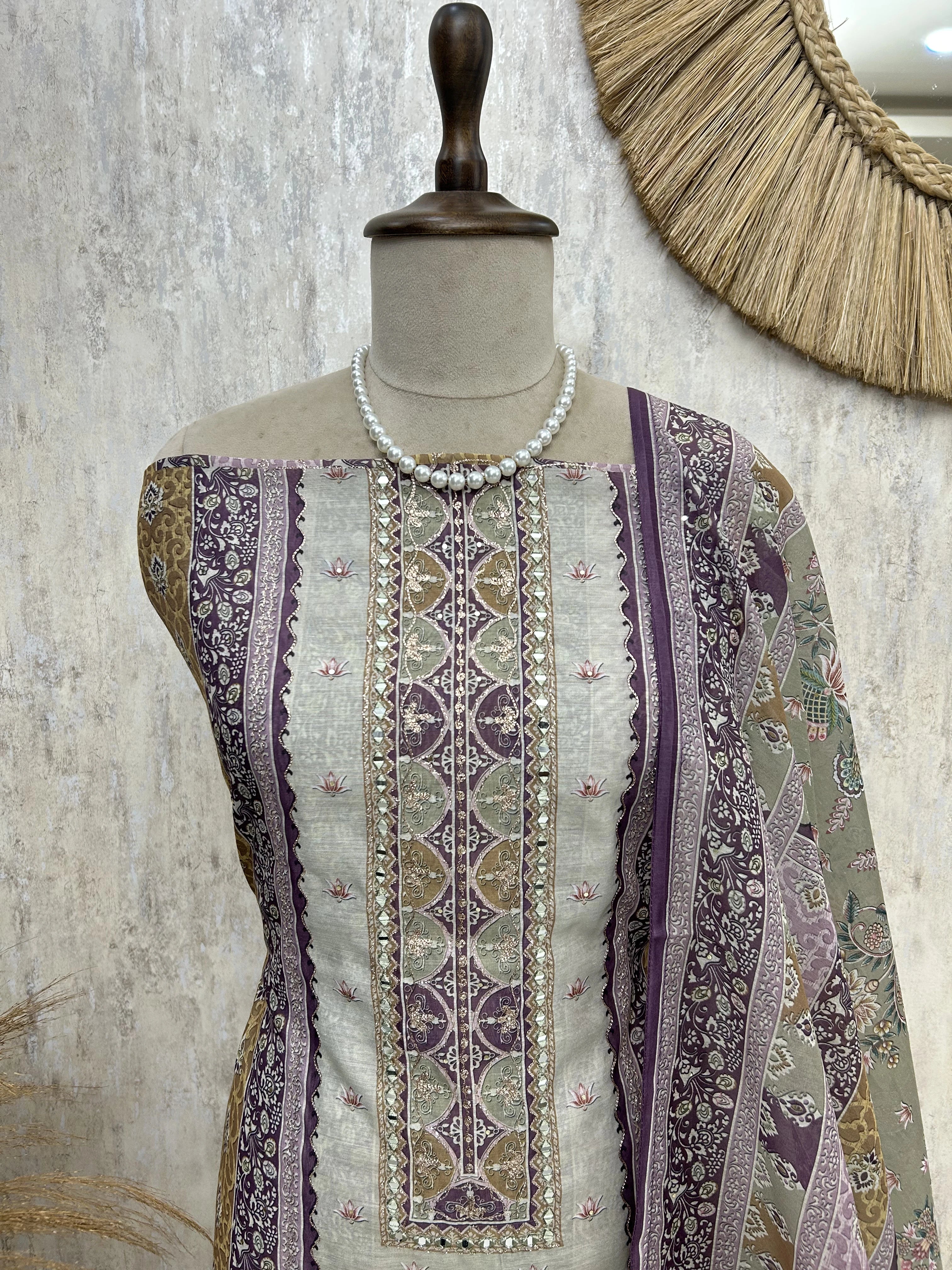 Maheshwari Unstitched Suit Set With Zari Work