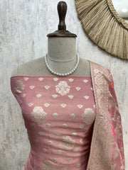 Tissue Unstitched Suit Set With Banarasi Weave