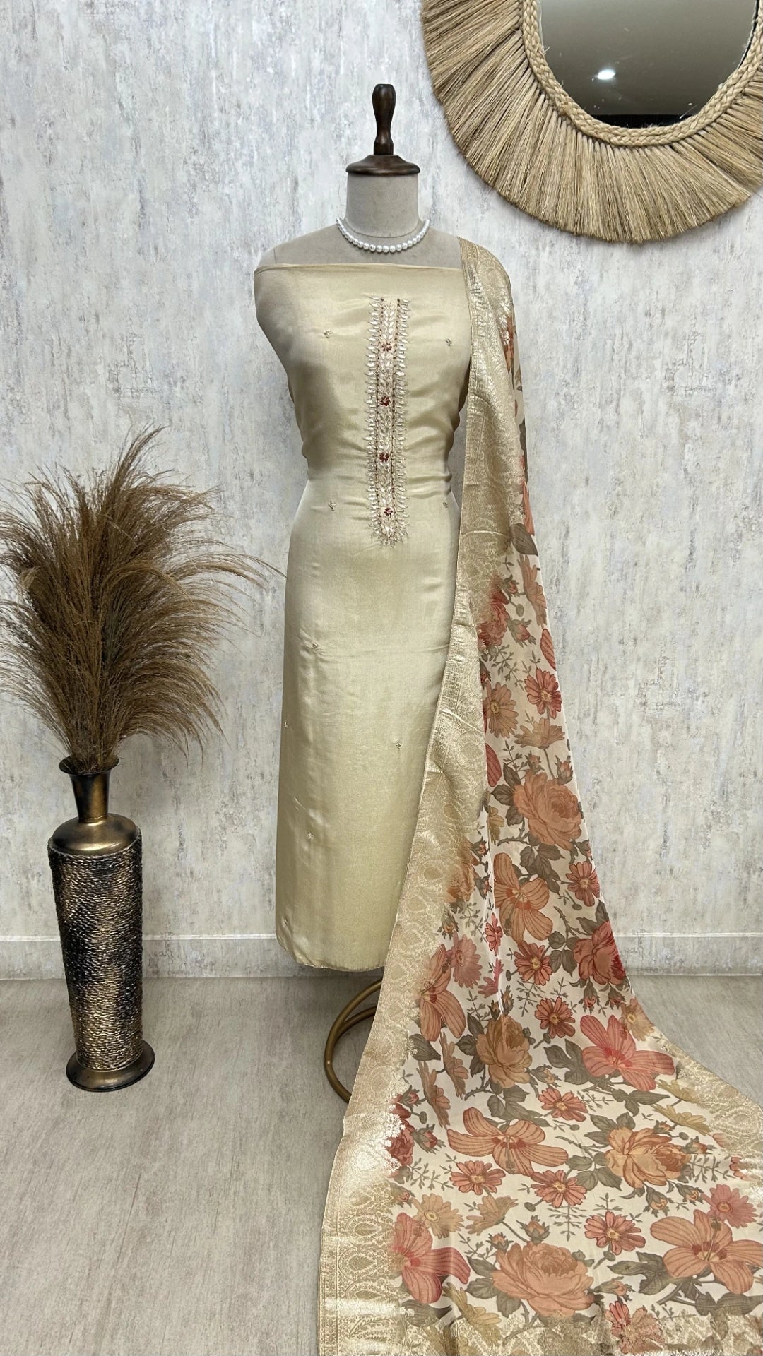 Tissue Silk Unstitched Suit Set With Printed Dupatta
