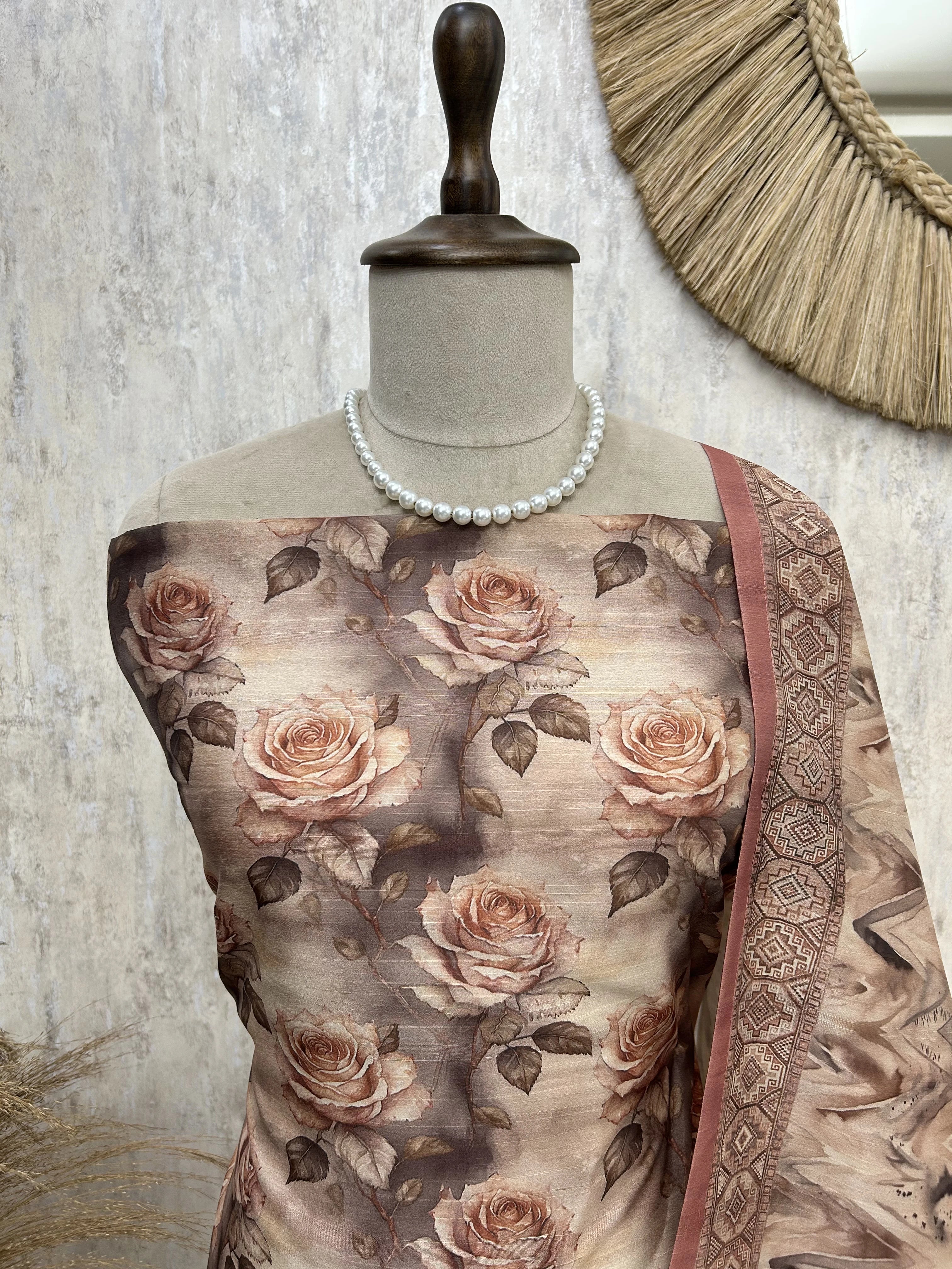 Printed Tussar Unstitched Suit Set
