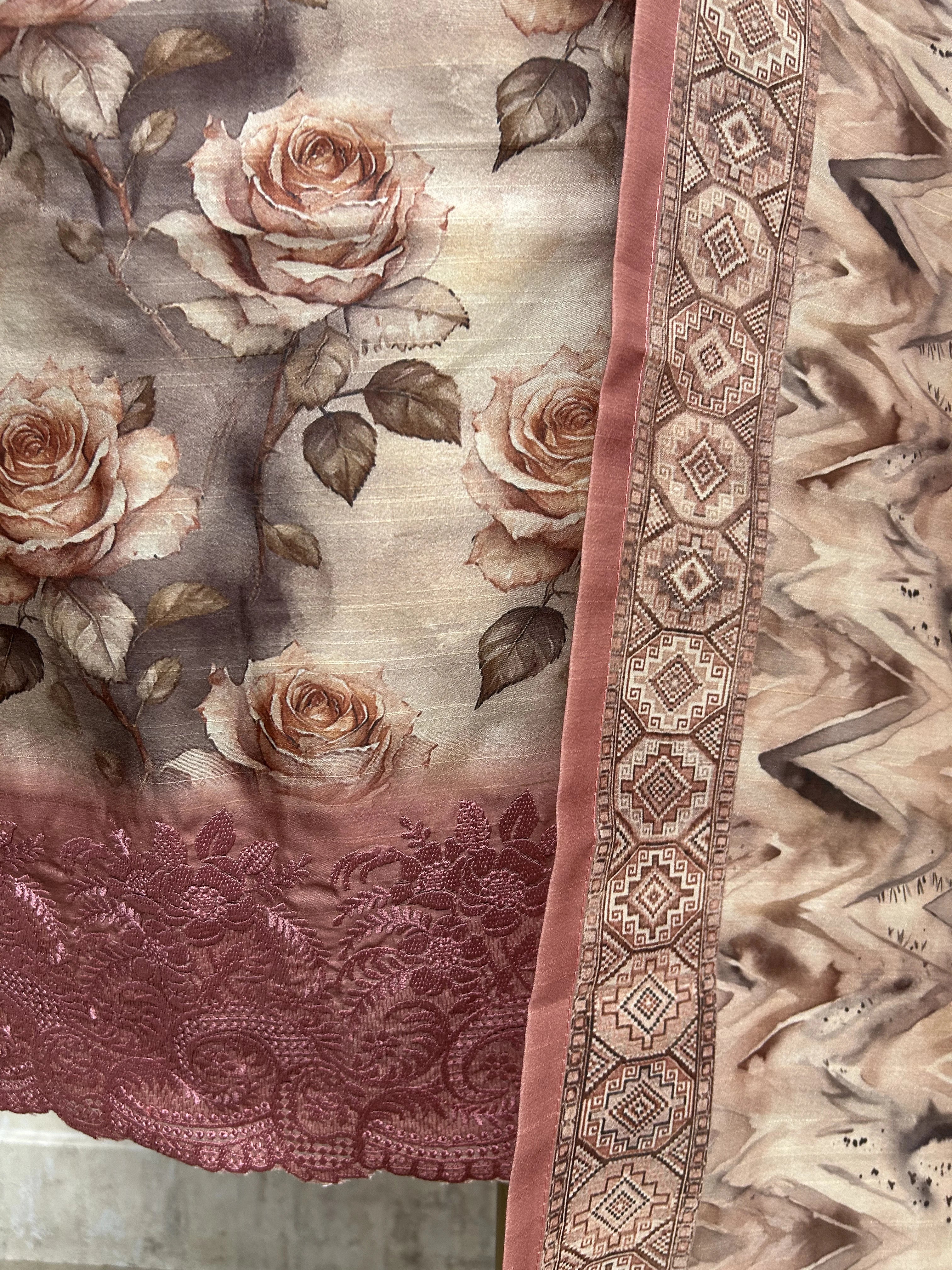 Printed Tussar Unstitched Suit Set