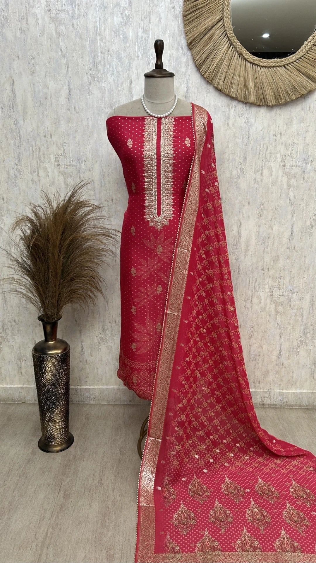 Organza Unstitched Suit Set With Hand Work on Necktie