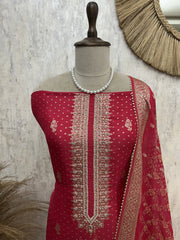 Organza Unstitched Suit Set With Hand Work on Necktie