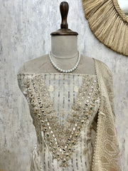 Tissue Unstitched Suit Set With Zari & Mirror Work