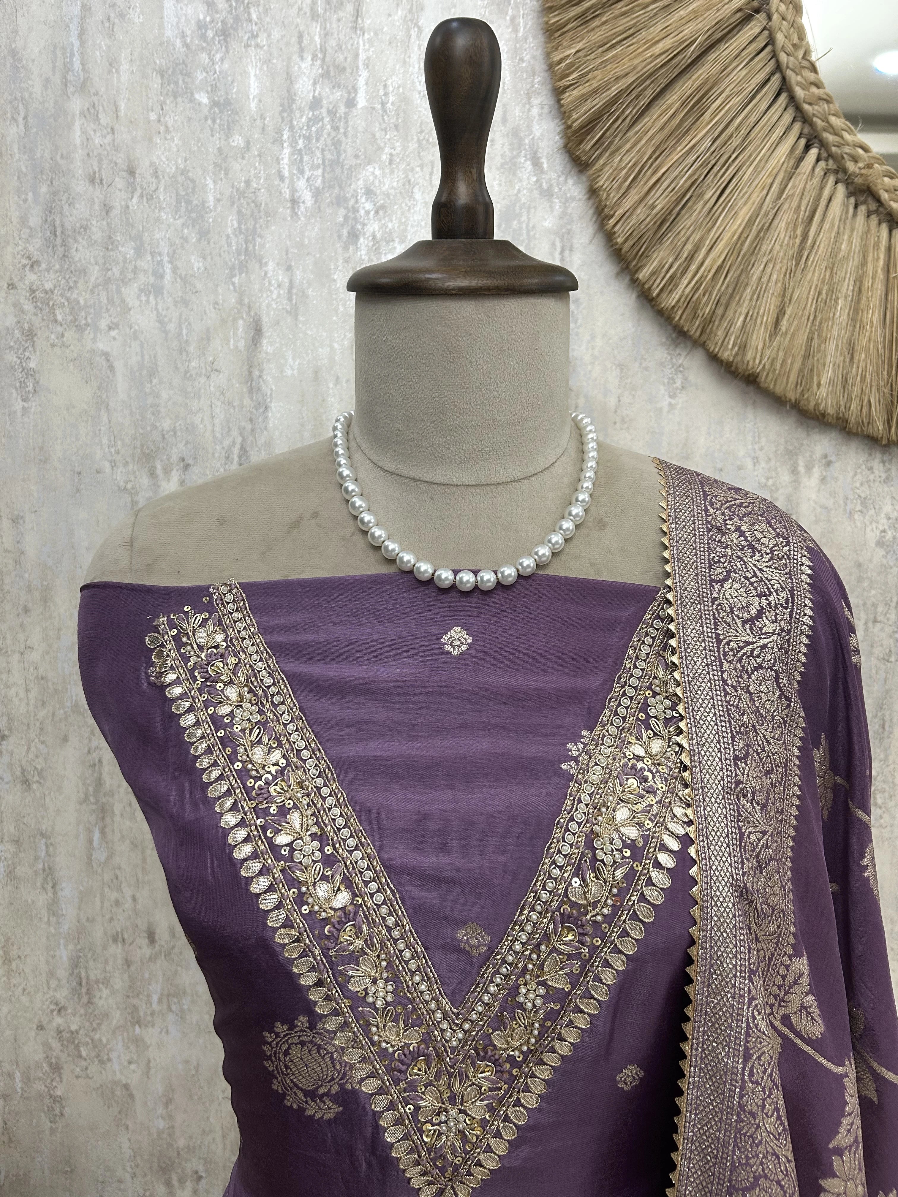 Dola Silk Unstitched Suit Set With Zardosi