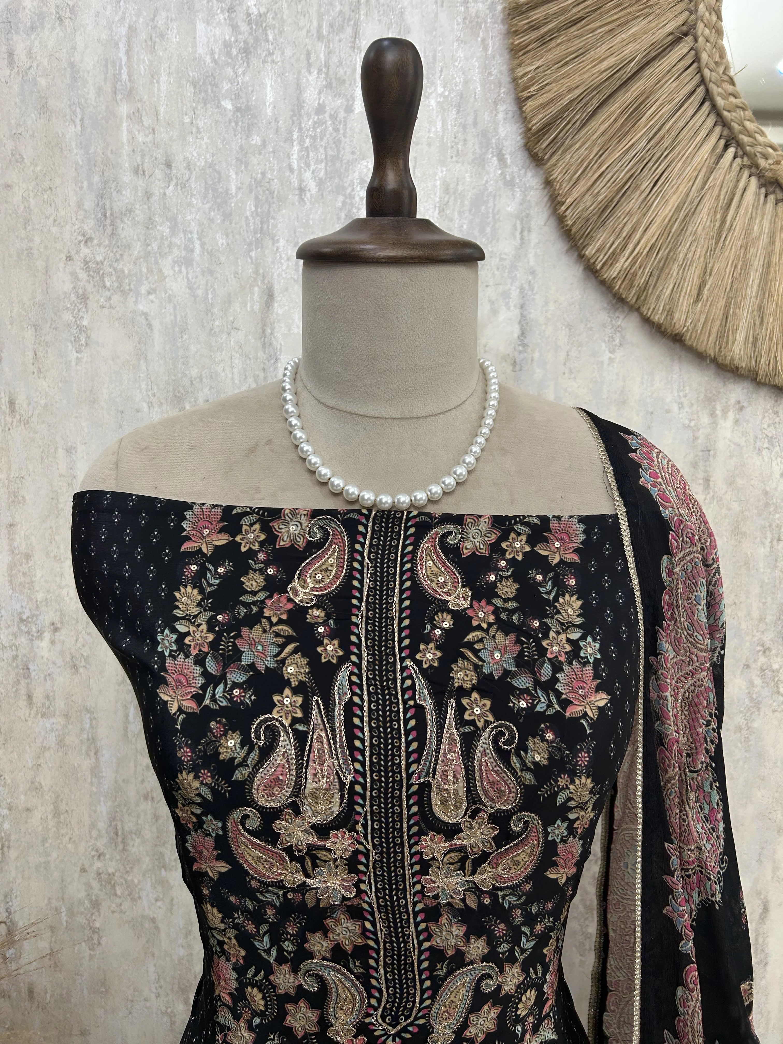 Zari Work Crepe Unstitched Suit Set