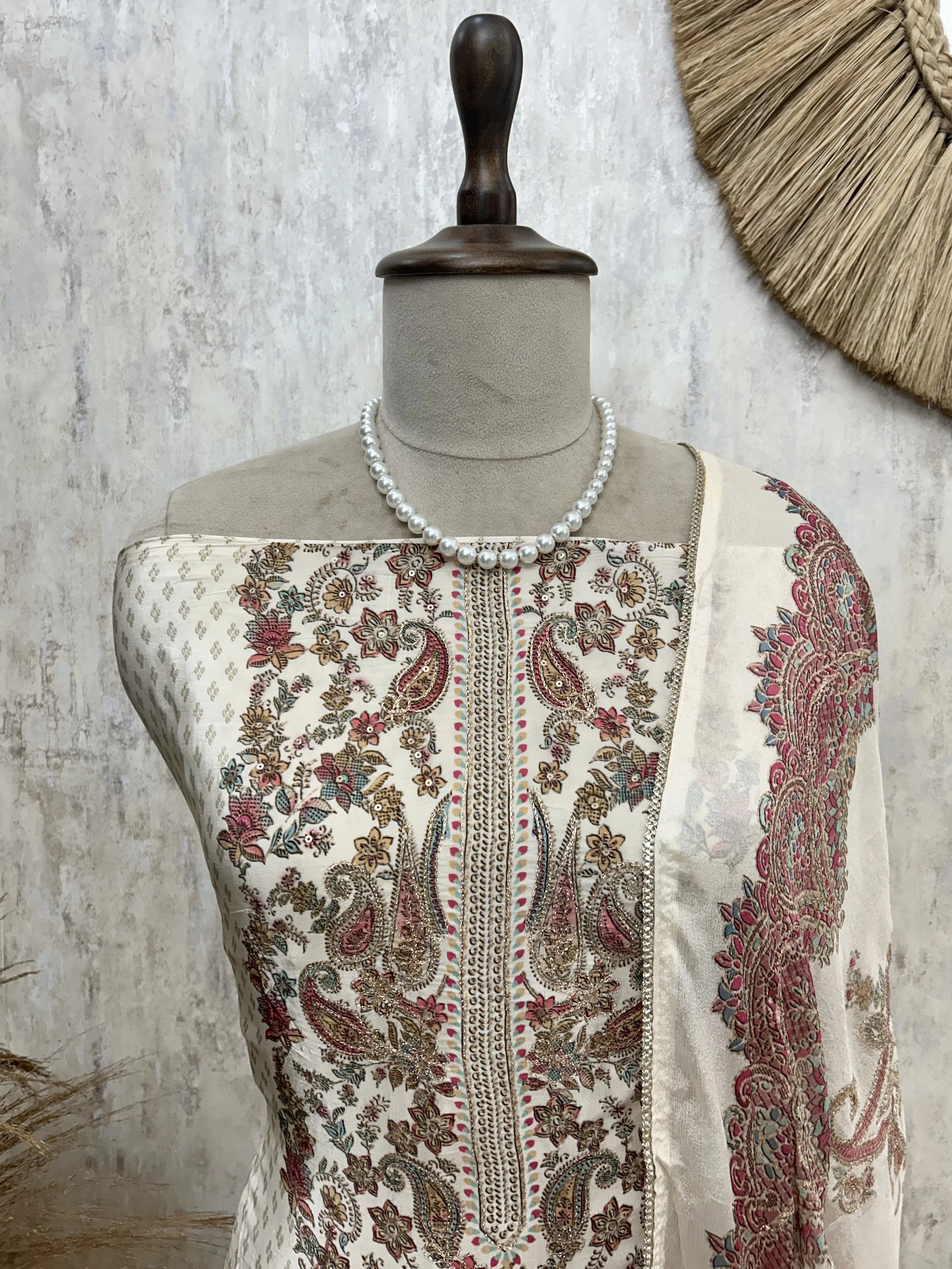 Zari Work Crepe Unstitched Suit Set