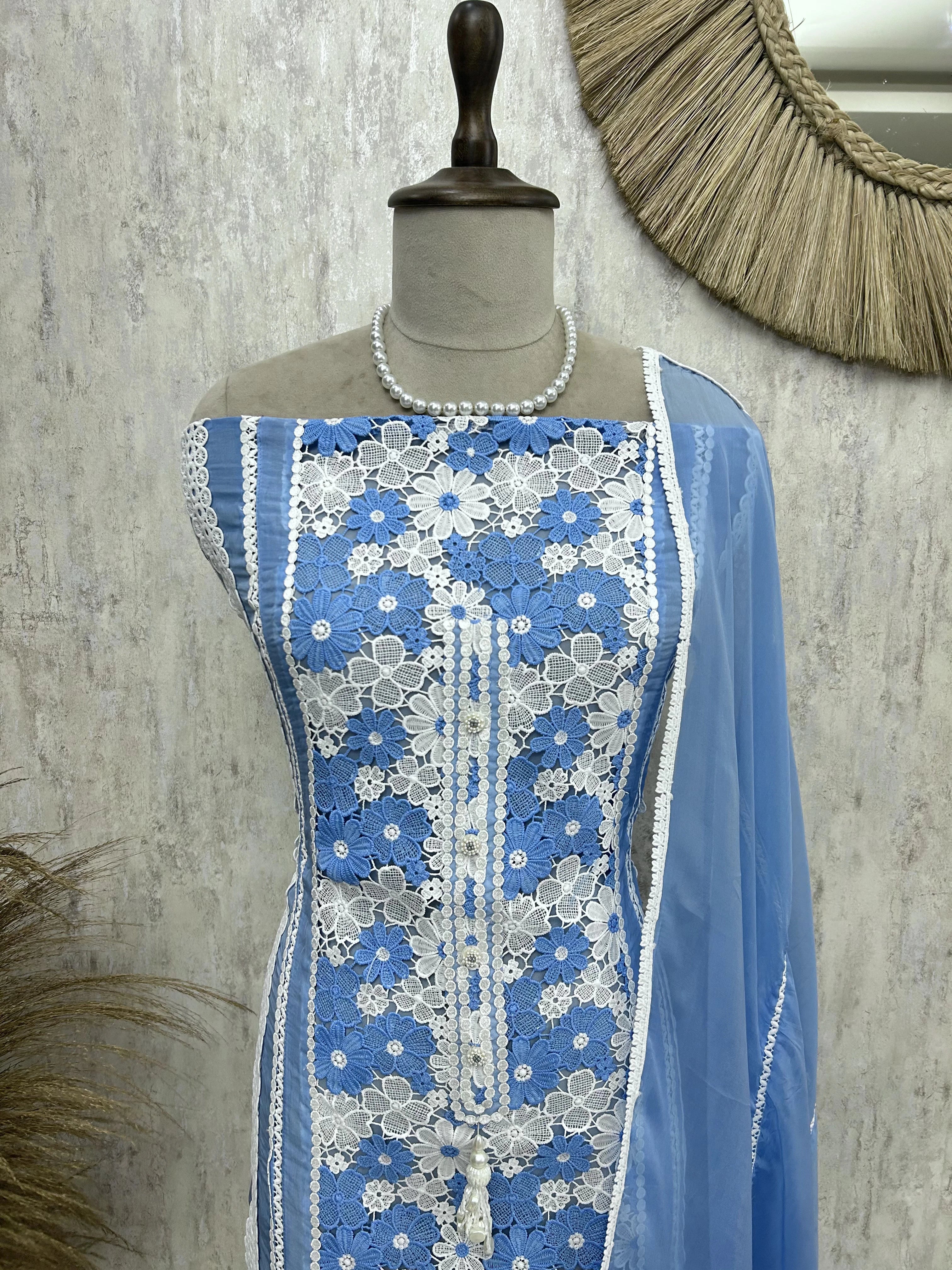 Organza Unstitched Suit Set Featuring Qureshia Lace