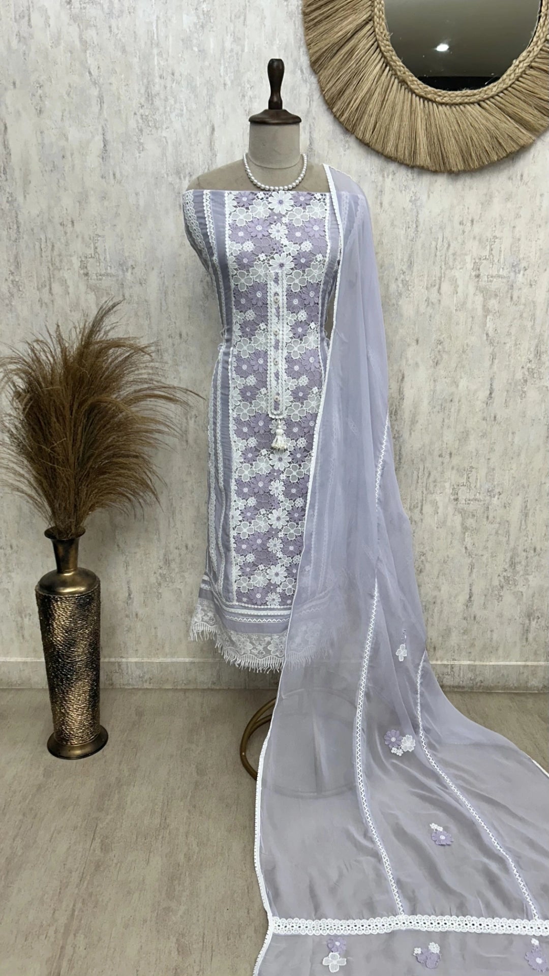 Organza Unstitched Suit Set Featuring Qureshia Lace