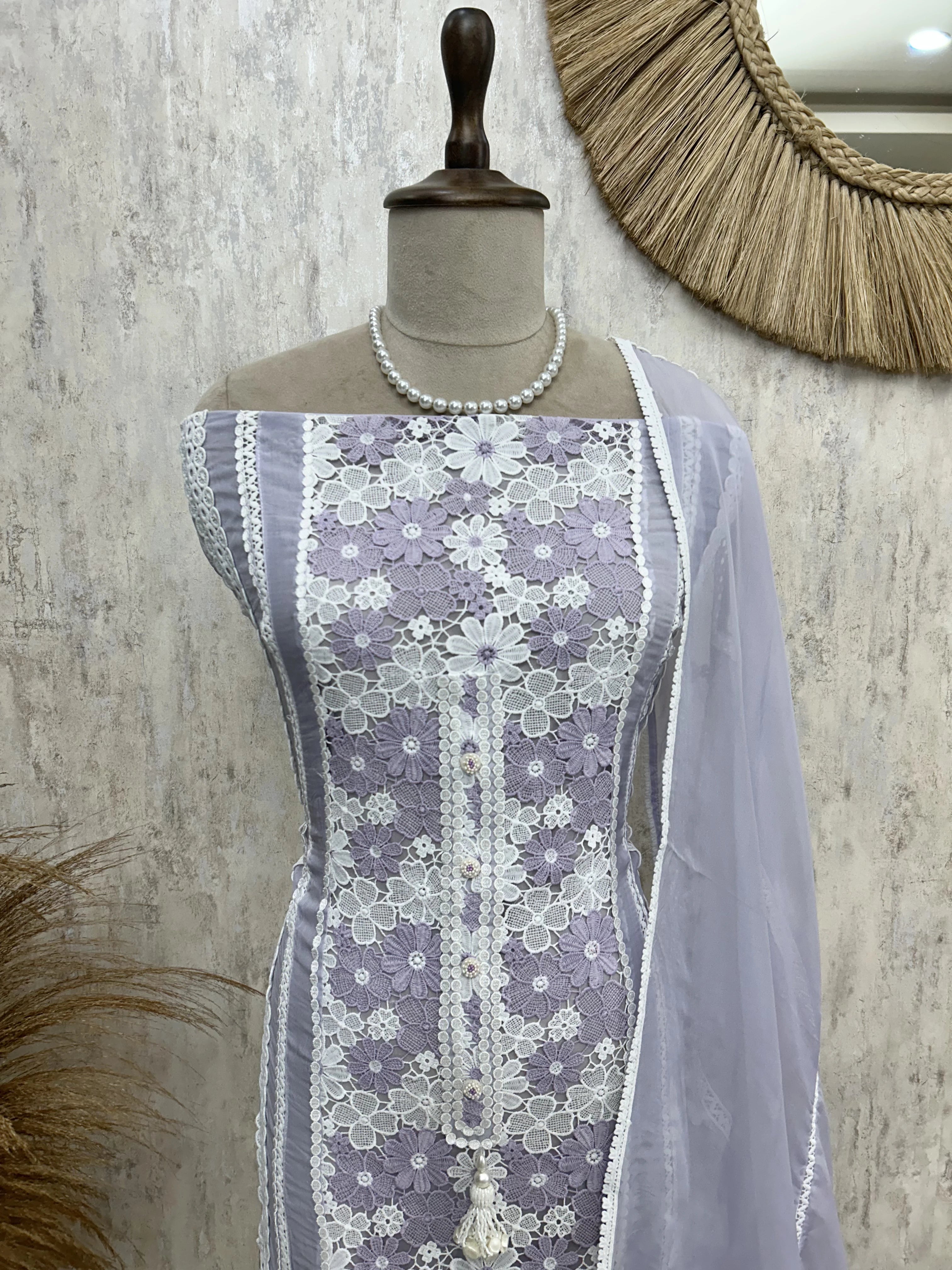 Organza Unstitched Suit Set Featuring Qureshia Lace