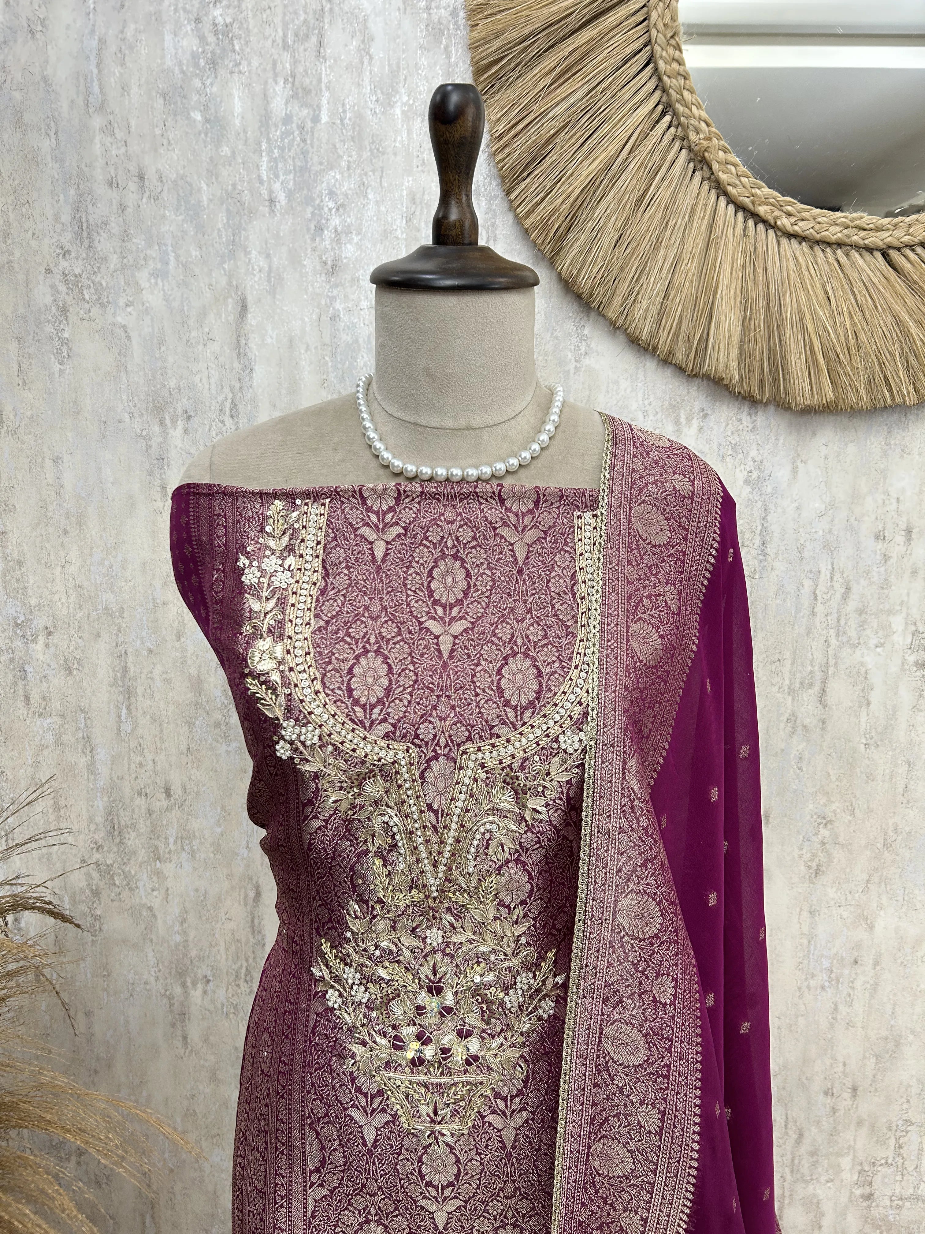 Brocade silk Luxury Unstitched suit