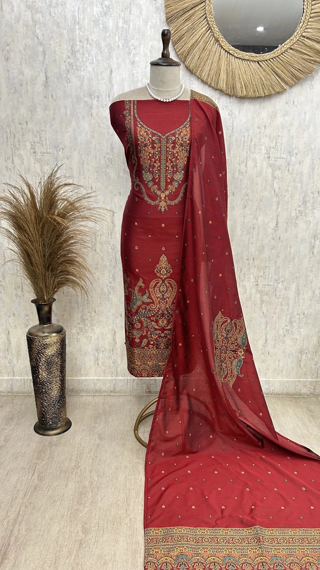 Cotton Silk Unstitched Suit with Jamdani weaving