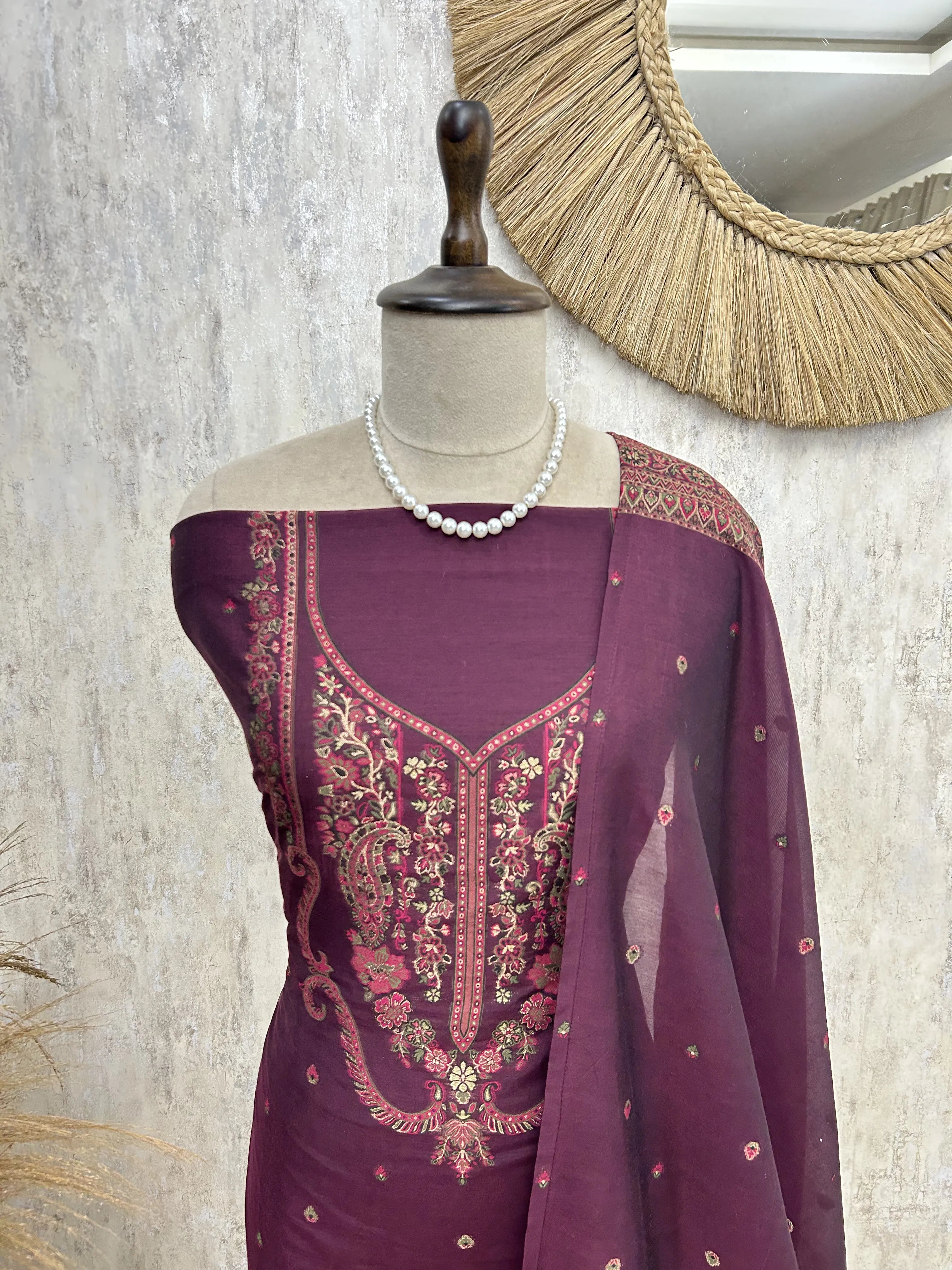 Cotton Silk Unstitched Suit with Jamdani weaving