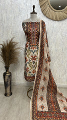 Ikat Print on Linen Cotton Unstitched Suit Set