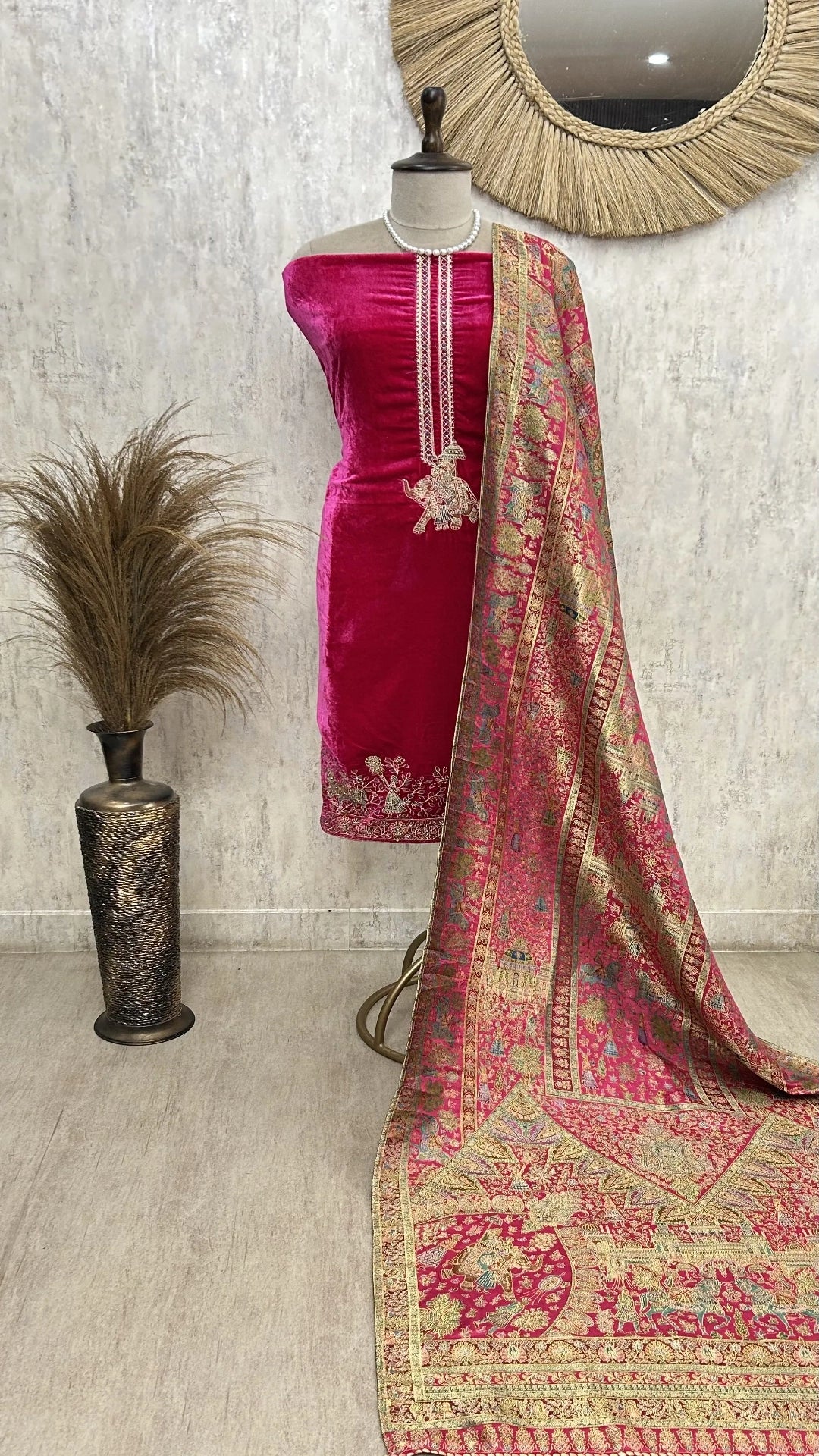 Velvet Unstitched suit with elephant motif