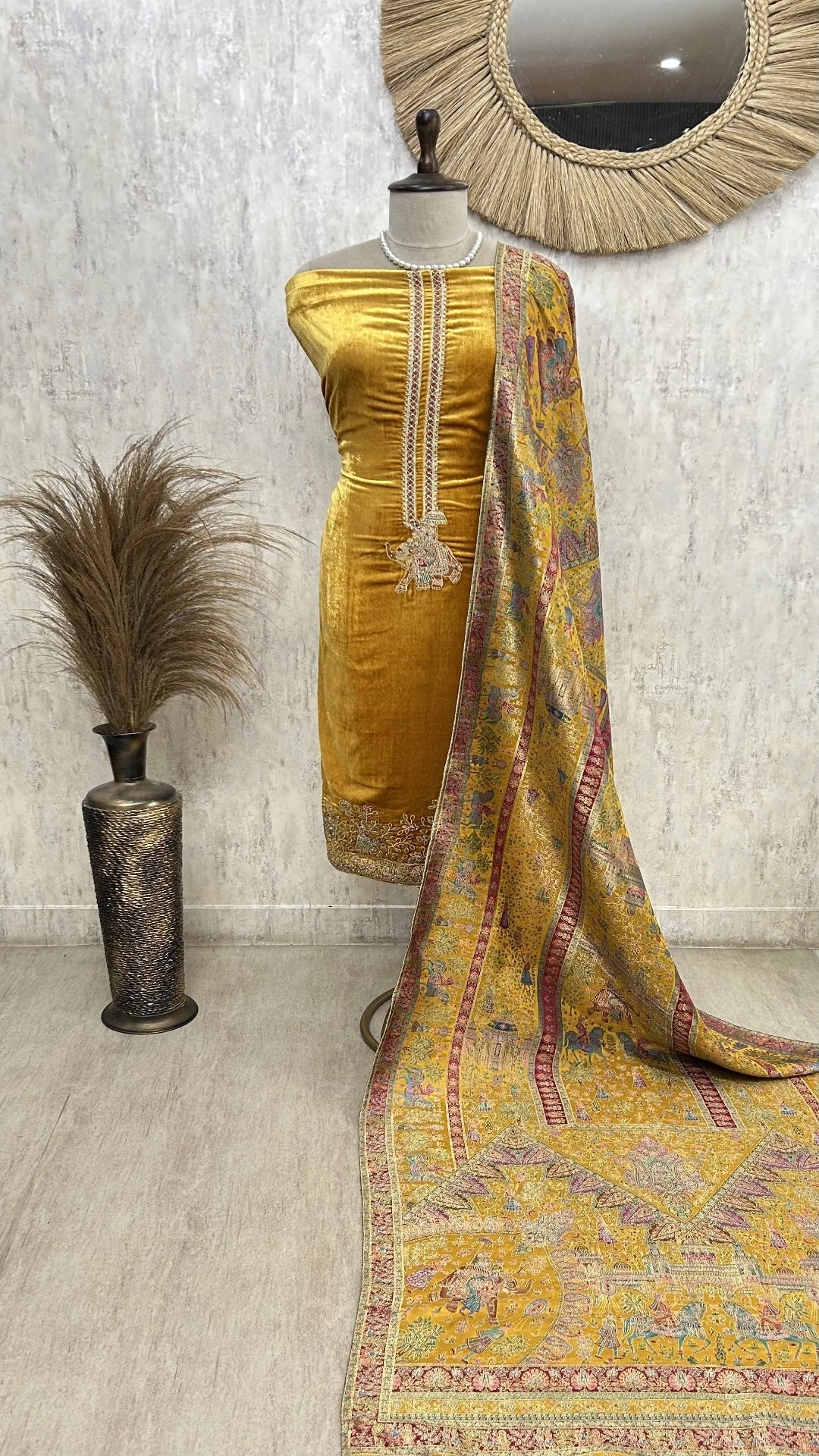 Velvet Unstitched suit with elephant motif