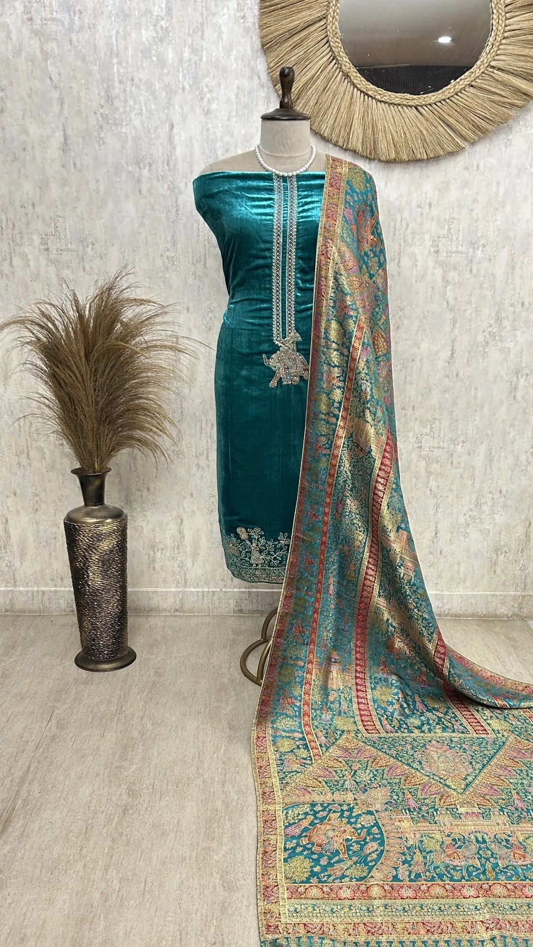 Velvet Unstitched suit with elephant motif