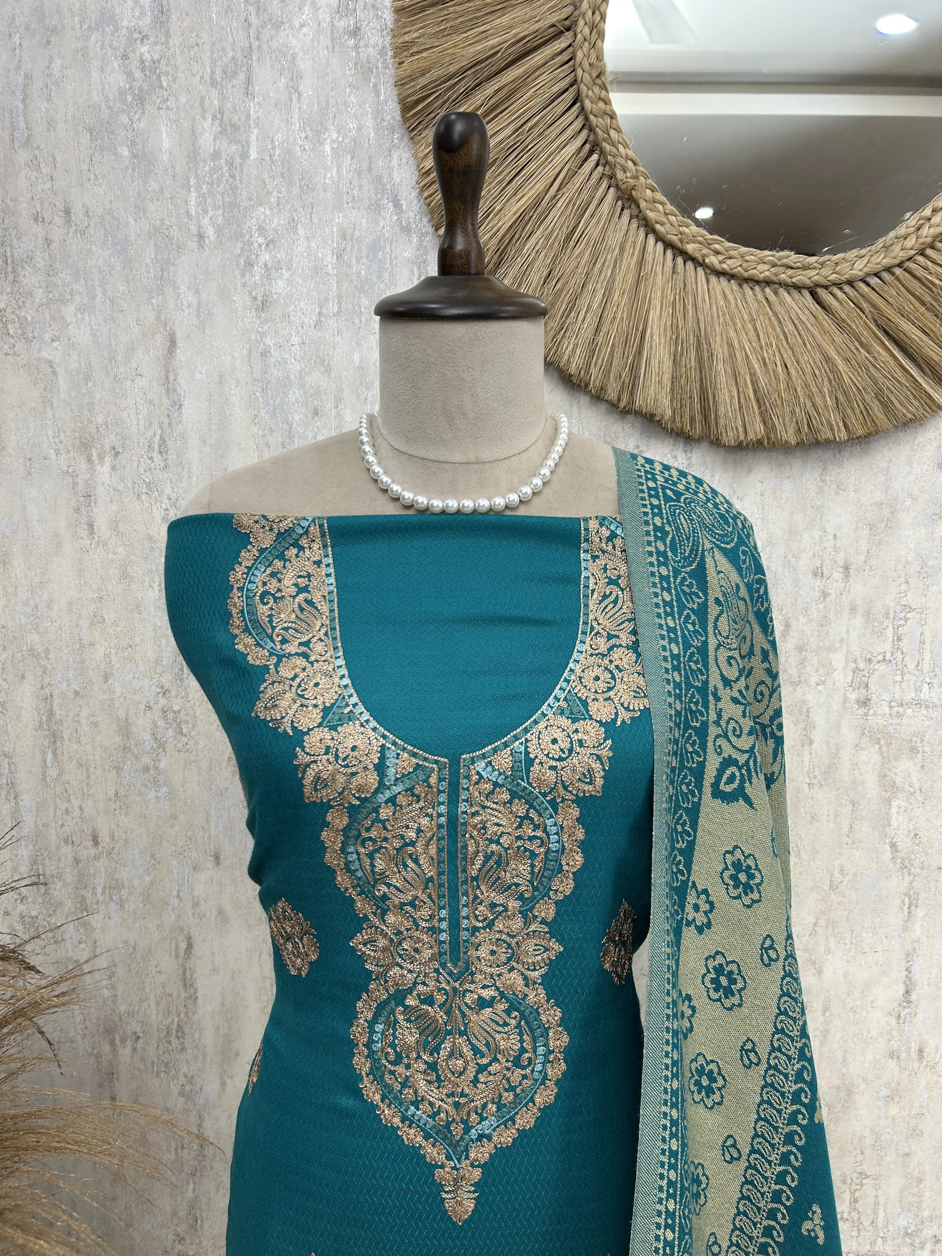 Cashmere wool Unstitched Suit with Aari work