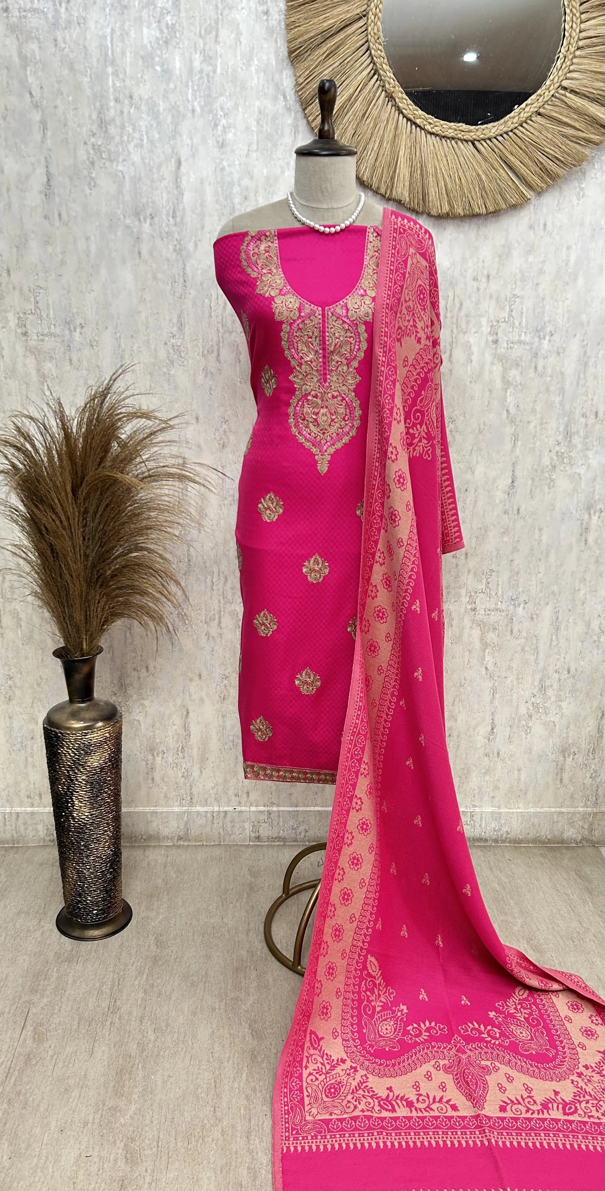 Cashmere wool Unstitched Suit with Aari work