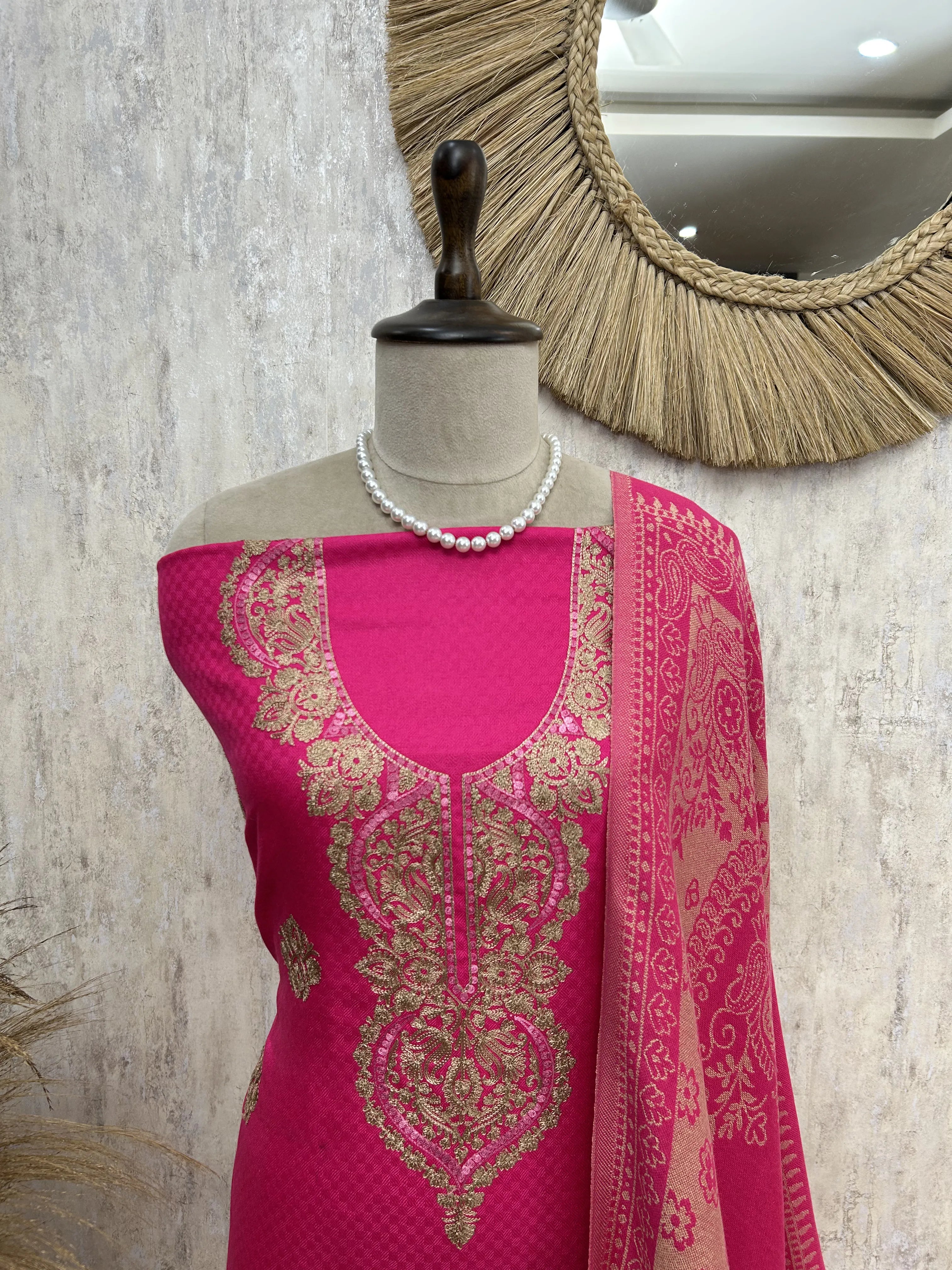 Cashmere wool Unstitched Suit with Aari work