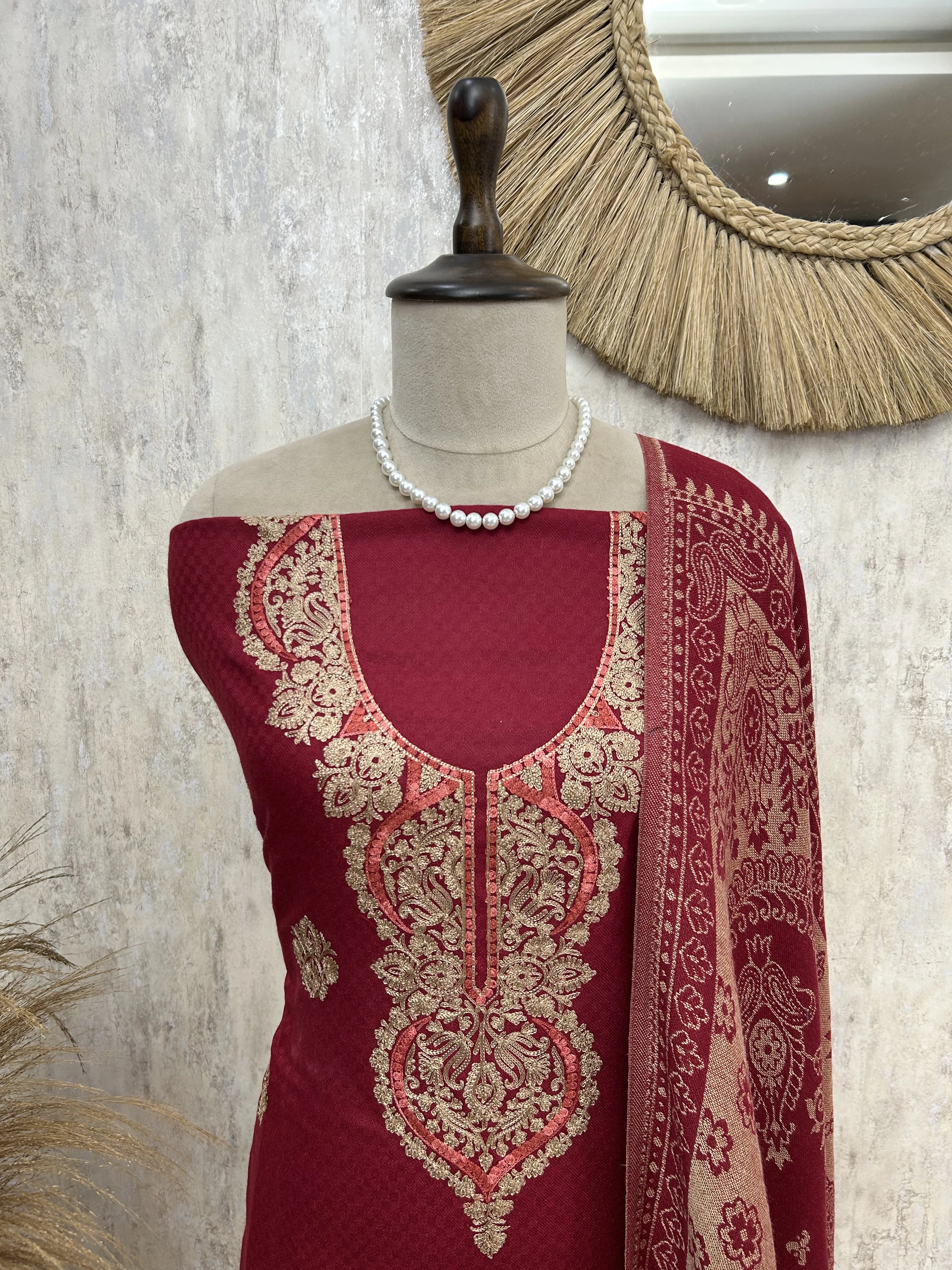 Cashmere wool Unstitched Suit with Aari work