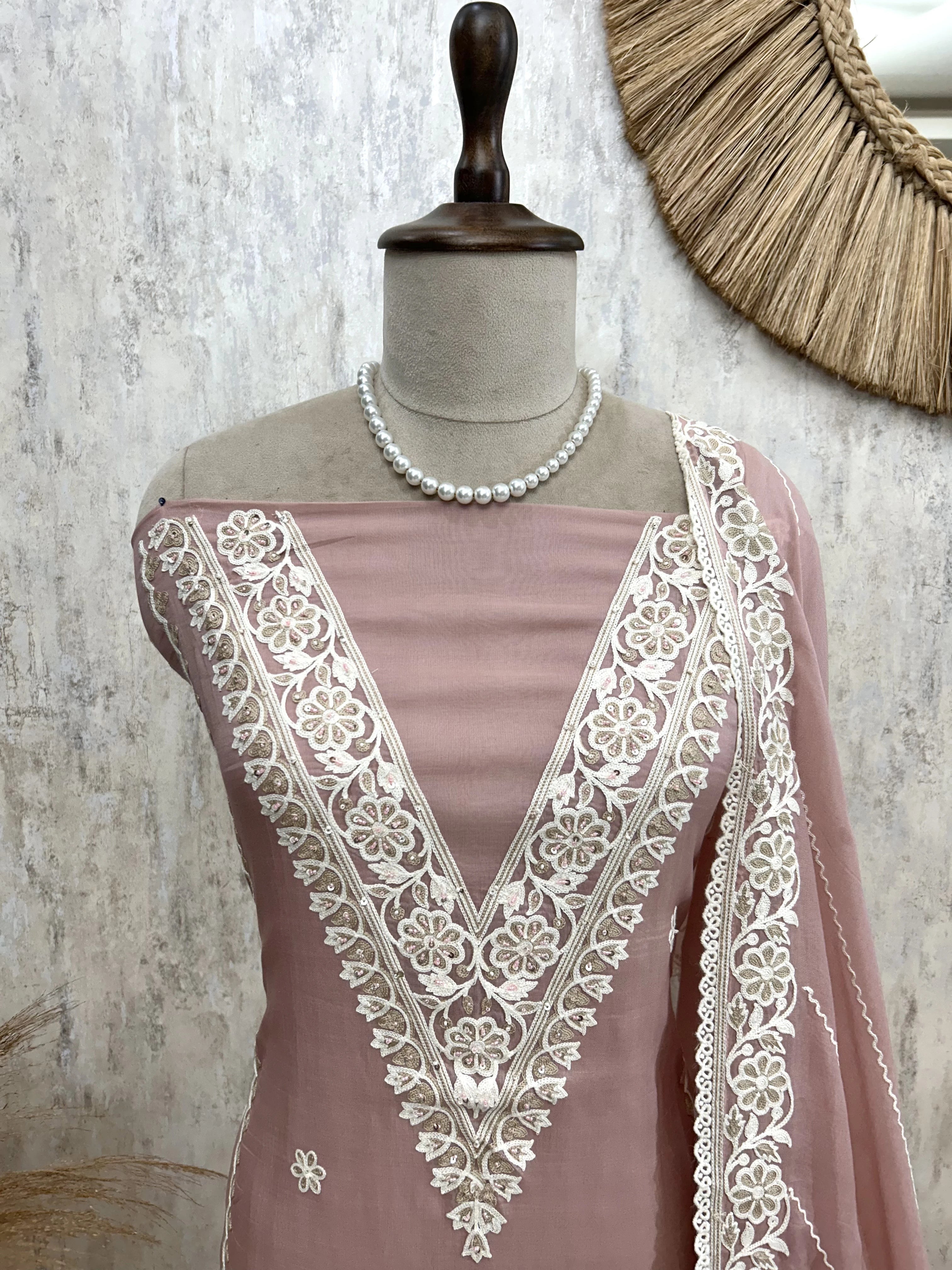 Mul Unstitched Suit Set With Embroidered Neckline