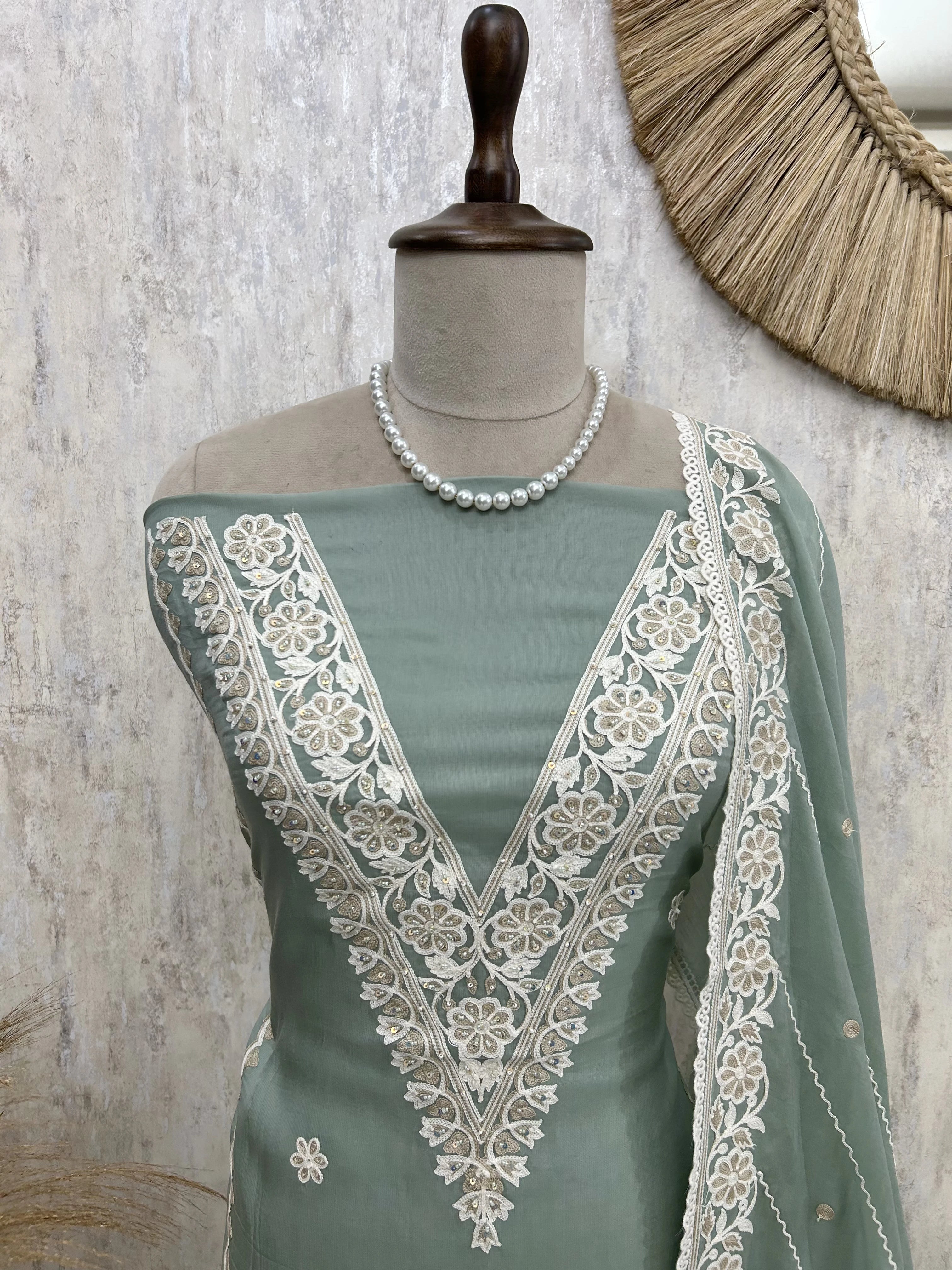 Mul Unstitched Suit Set With Embroidered Neckline