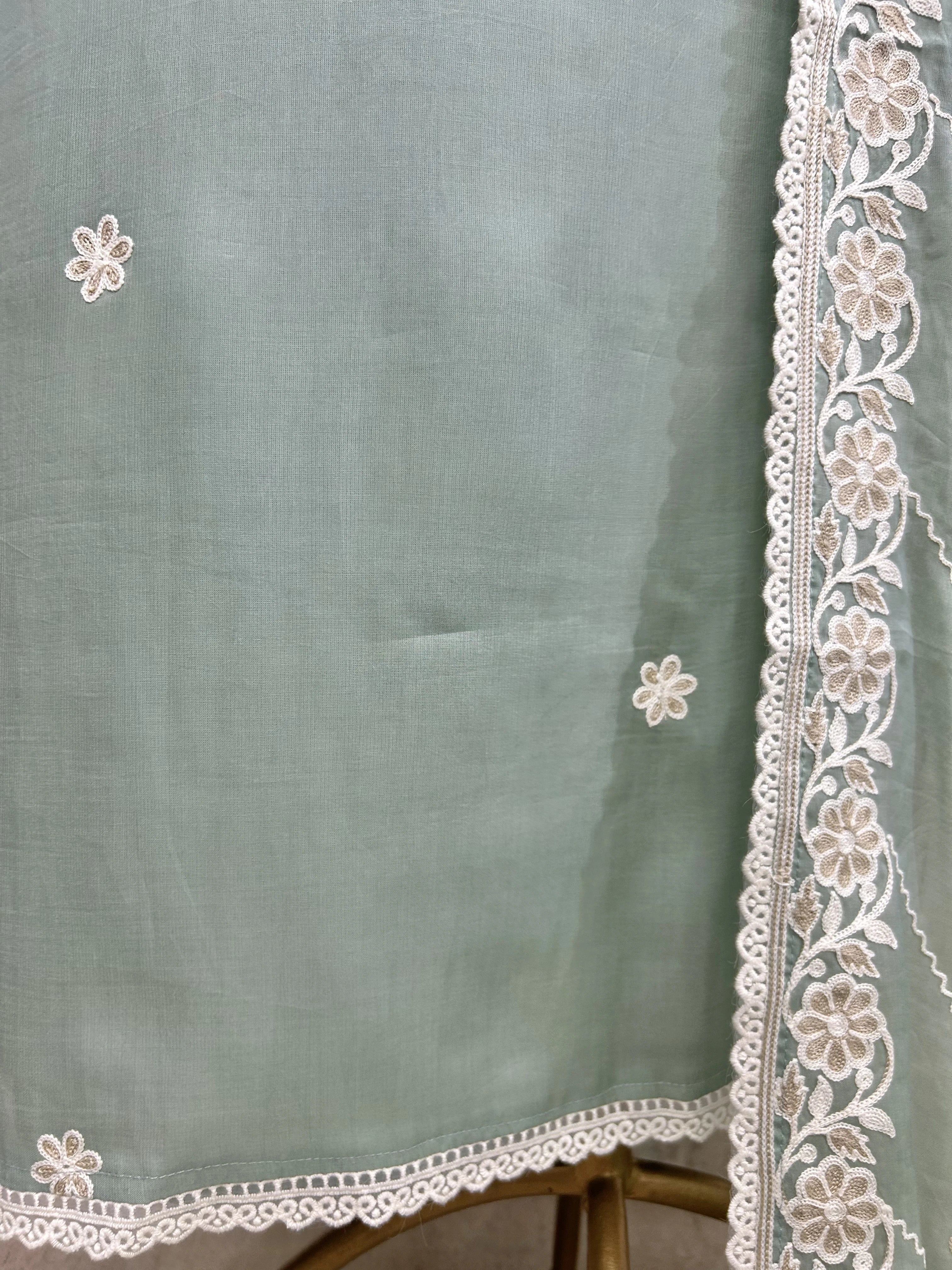 Mul Unstitched Suit Set With Embroidered Neckline