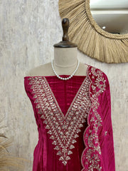 Velvet Unstitched suit with Mirror & Zari Work