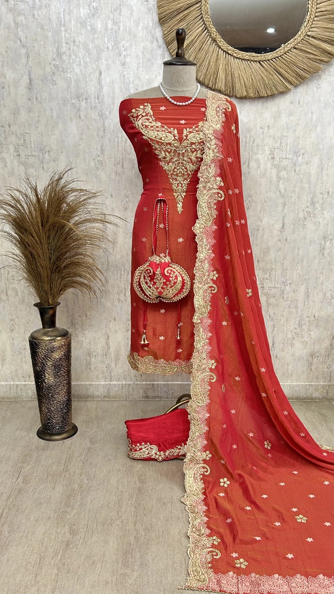 Zari-e-Gul Tissue Unstitched Suit with Potli