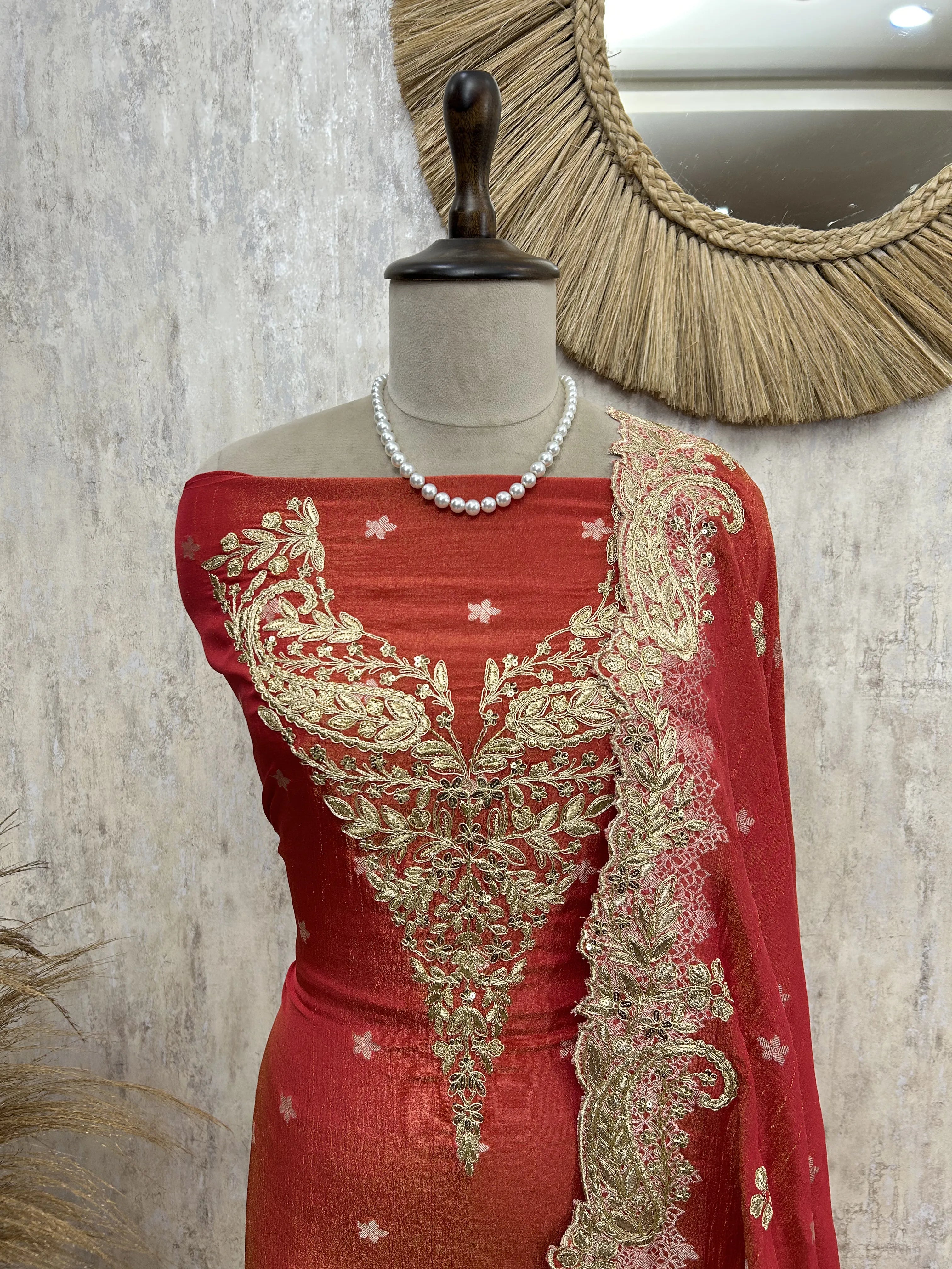 Zari-e-Gul Tissue Unstitched Suit with Potli