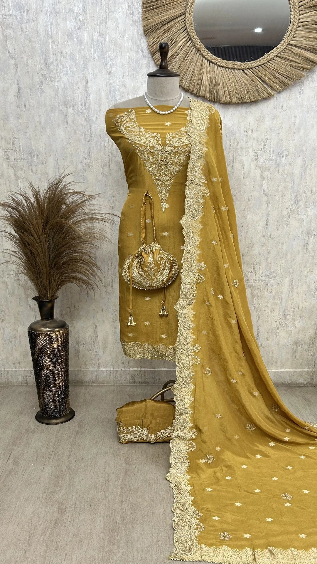 Zari-e-Gul Tissue Unstitched Suit with Potli