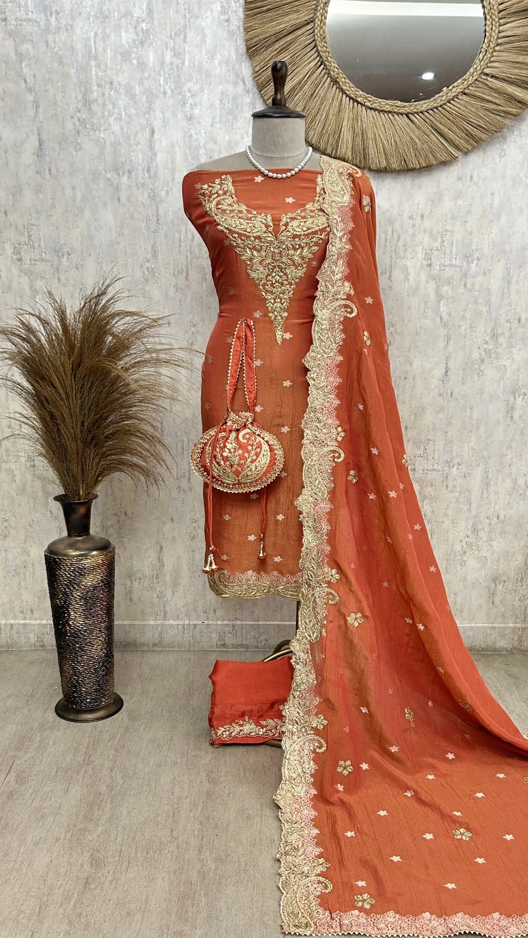 Zari-e-Gul Tissue Unstitched Suit with Potli