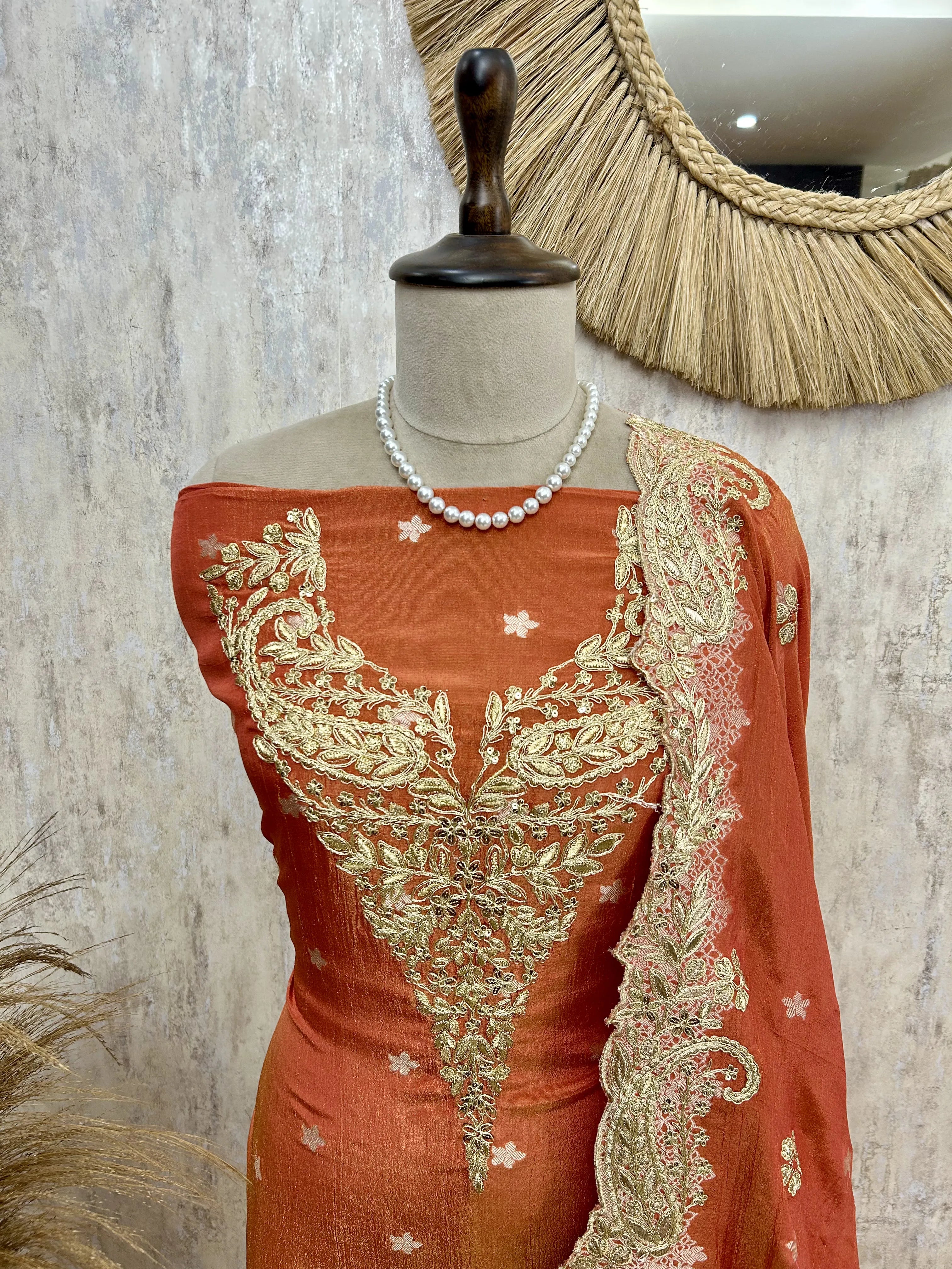 Zari-e-Gul Tissue Unstitched Suit with Potli