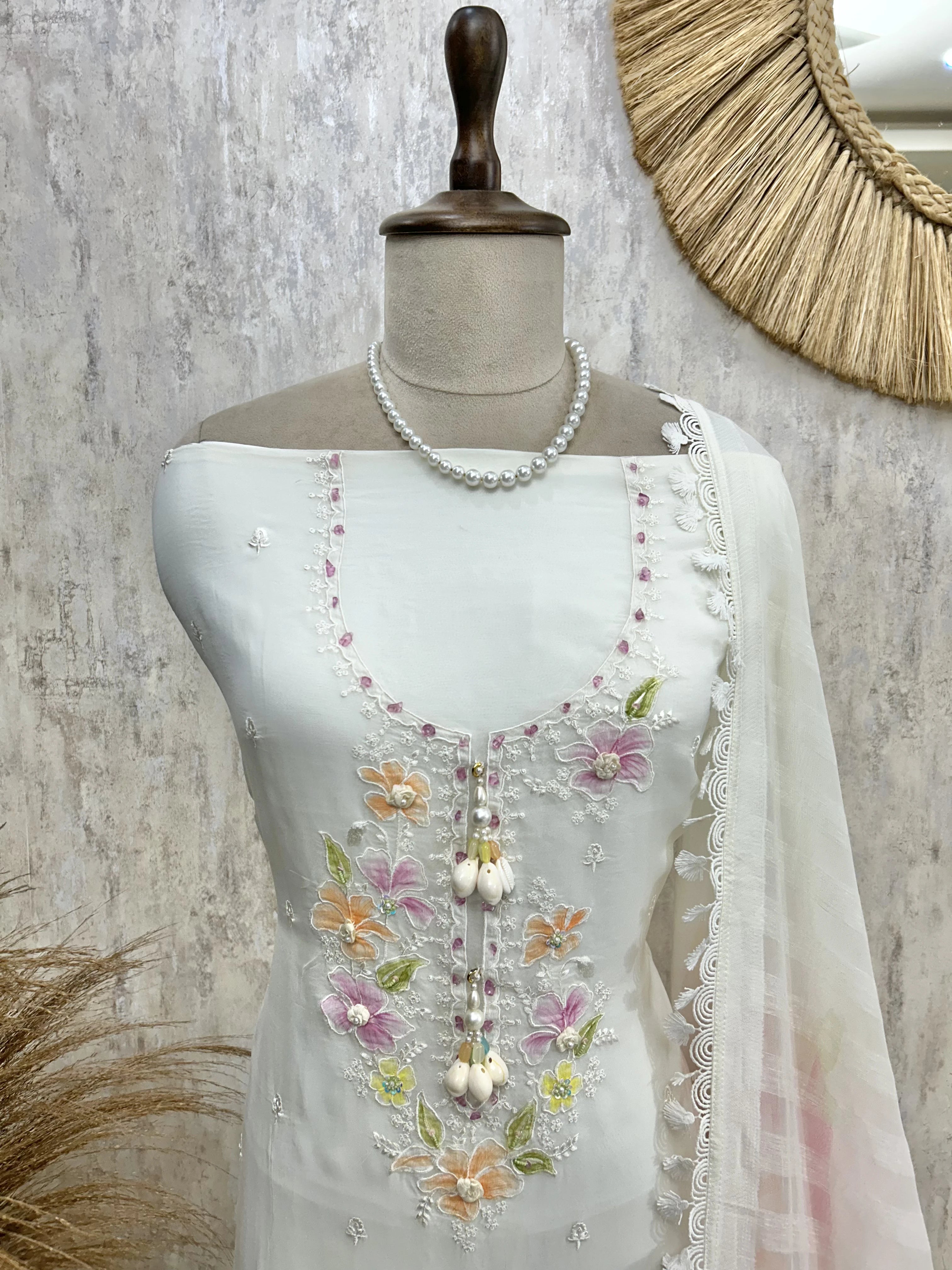 Organza Unstitched Suit Set With Brushing Dupatta