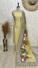 Chanderi Unstitched Suit Set With Printed Dupatta (Pastel)