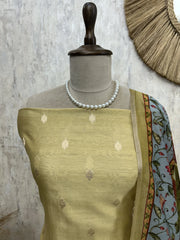 Chanderi Unstitched Suit Set With Printed Dupatta (Pastel)