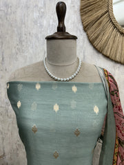 Chanderi Unstitched Suit Set With Printed Dupatta (Pastel)