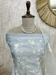 Thread Embroidered Bangalore Silk Unstitched Suit Set