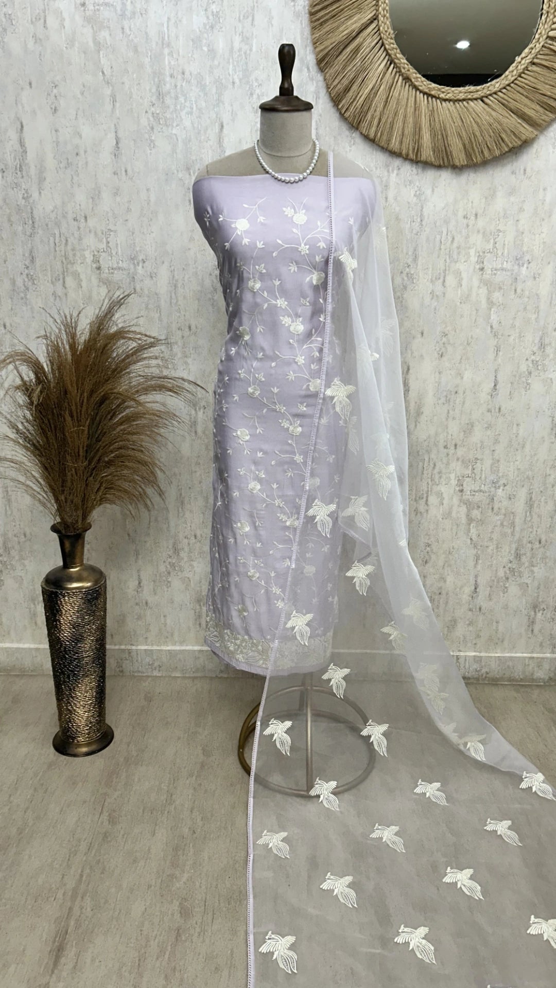 Thread Embroidered Bangalore Silk Unstitched Suit Set