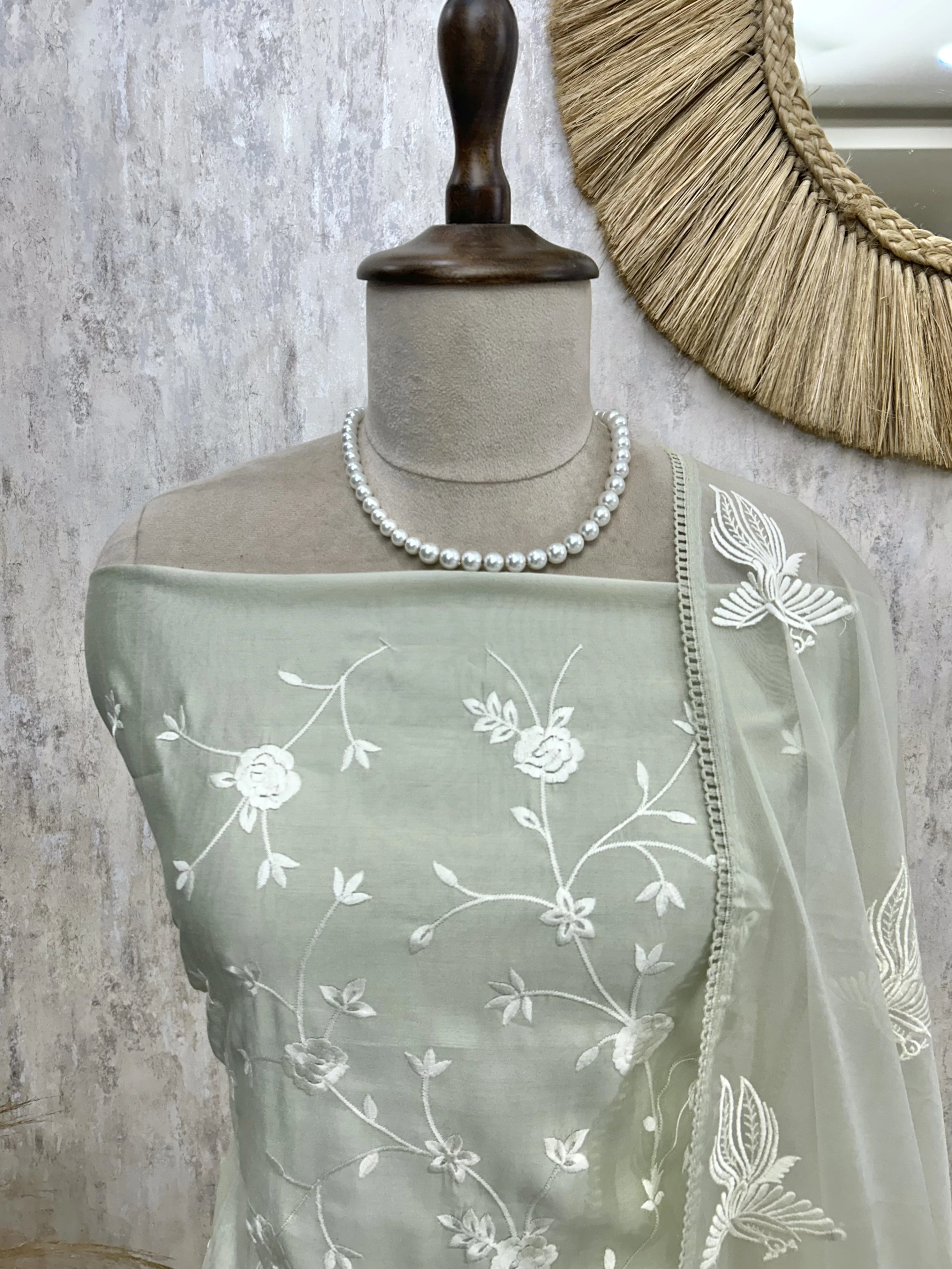 Thread Embroidered Bangalore Silk Unstitched Suit Set