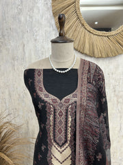 Black Elegant Fine silk Unstitched Suit