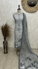 Linen Cotton Pichwai Peacock Print Unstitched Suit Set