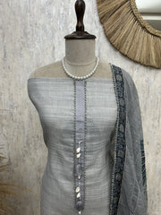 Linen Cotton Pichwai Peacock Print Unstitched Suit Set
