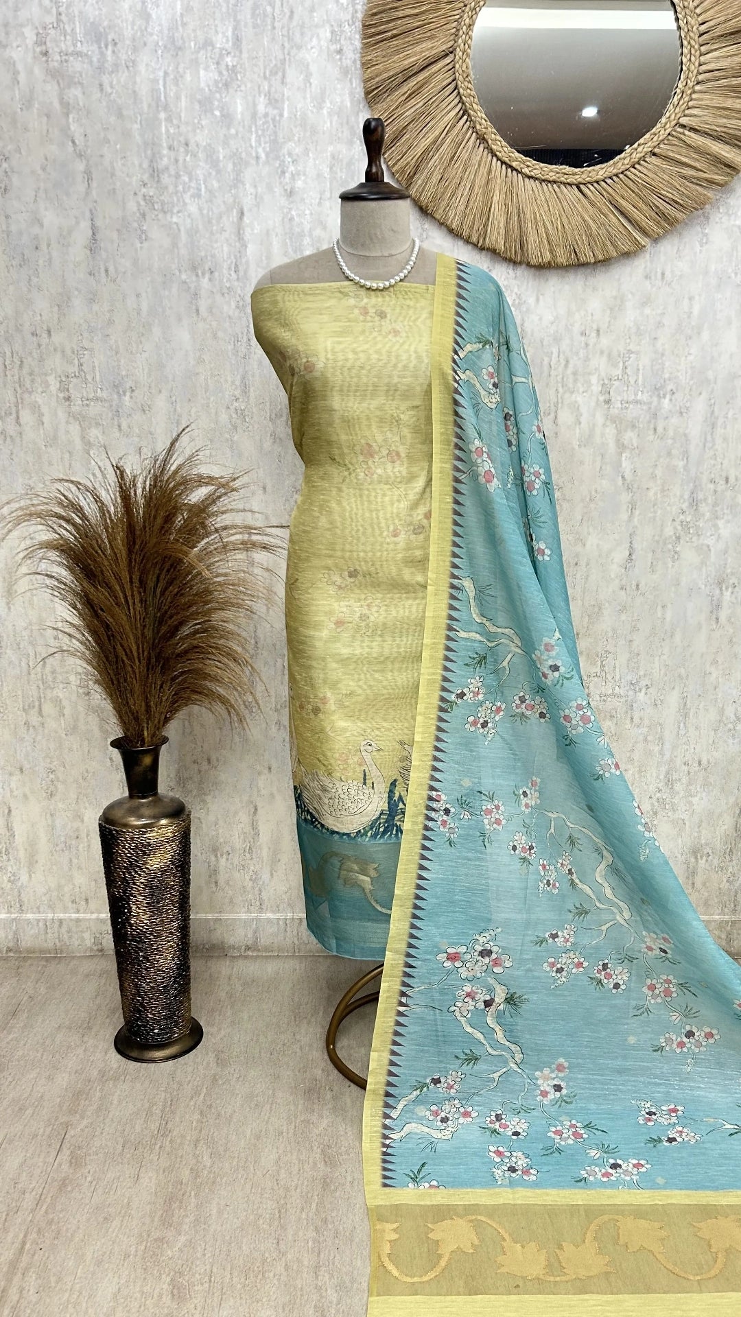 Maheshwari Unstitched suit with Swan Motif