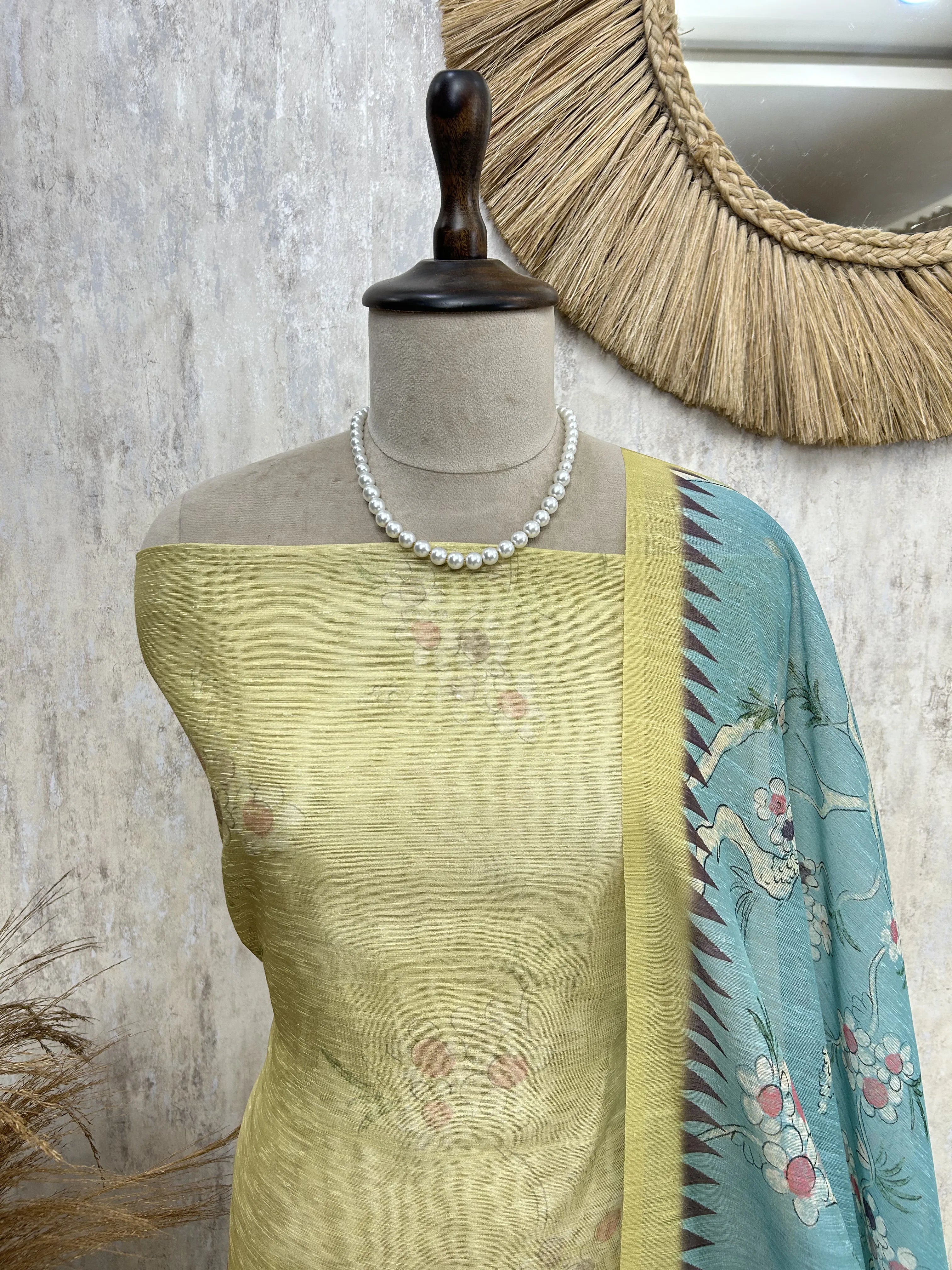 Maheshwari Unstitched suit with Swan Motif